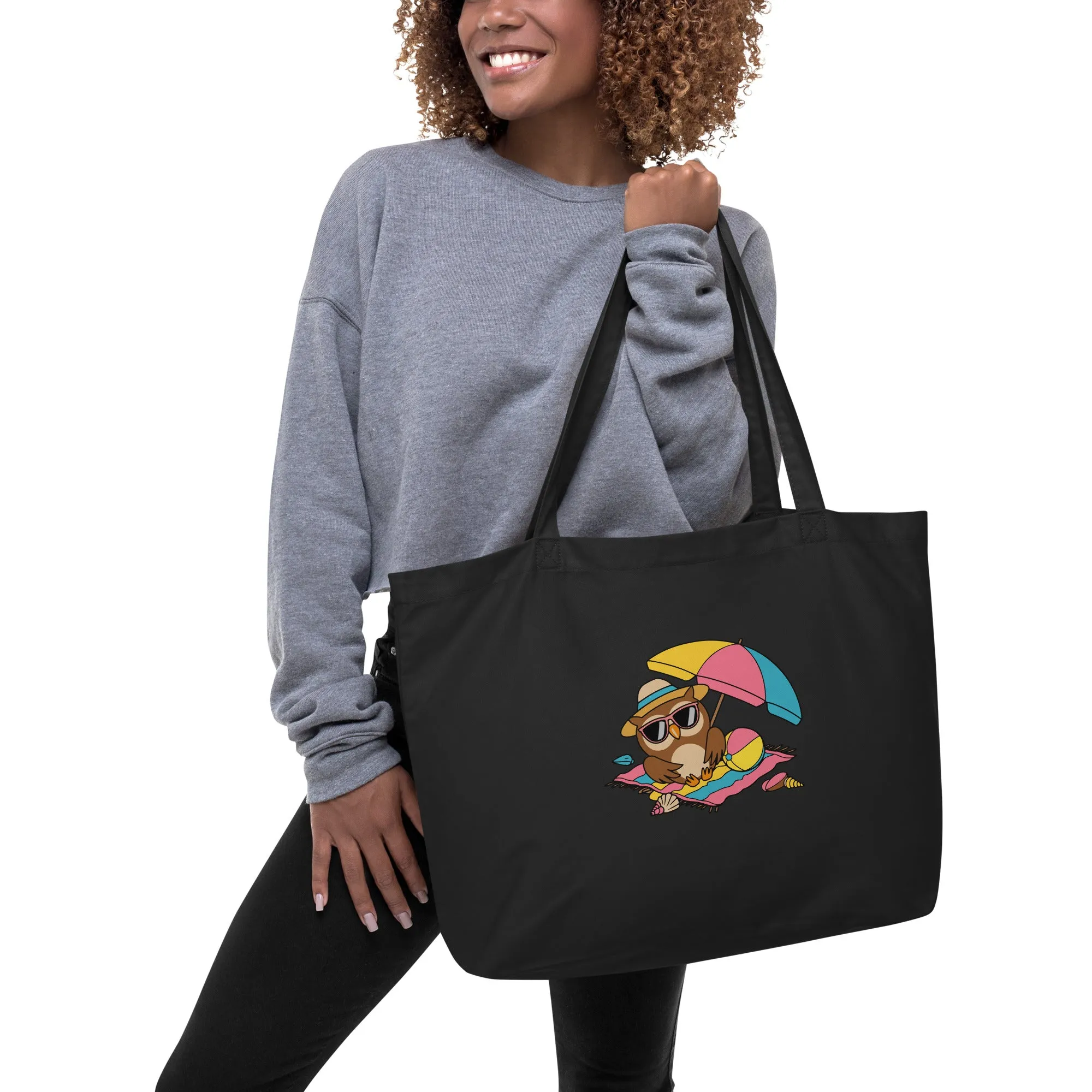 Large Organic Tote Bag - Owl Themed Eco-Friendly, Reusable, Stylish Shopping Bag