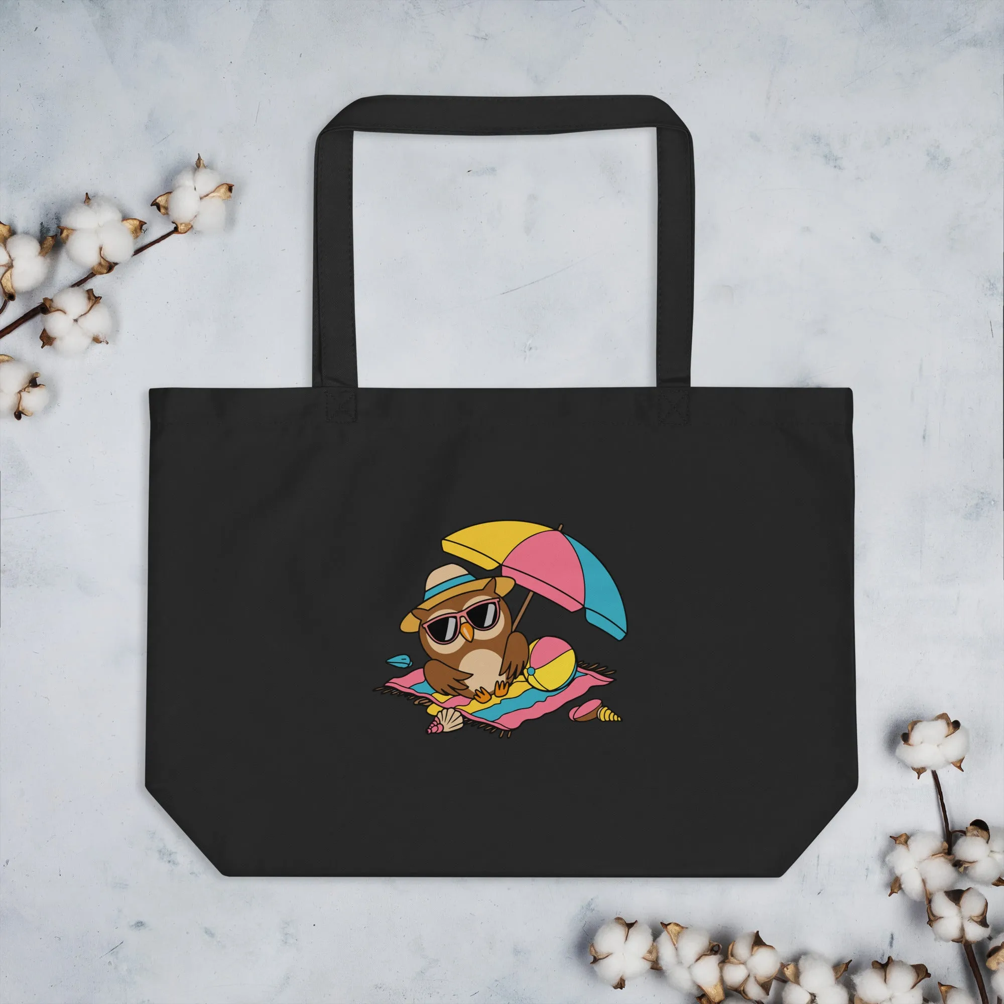 Large Organic Tote Bag - Owl Themed Eco-Friendly, Reusable, Stylish Shopping Bag