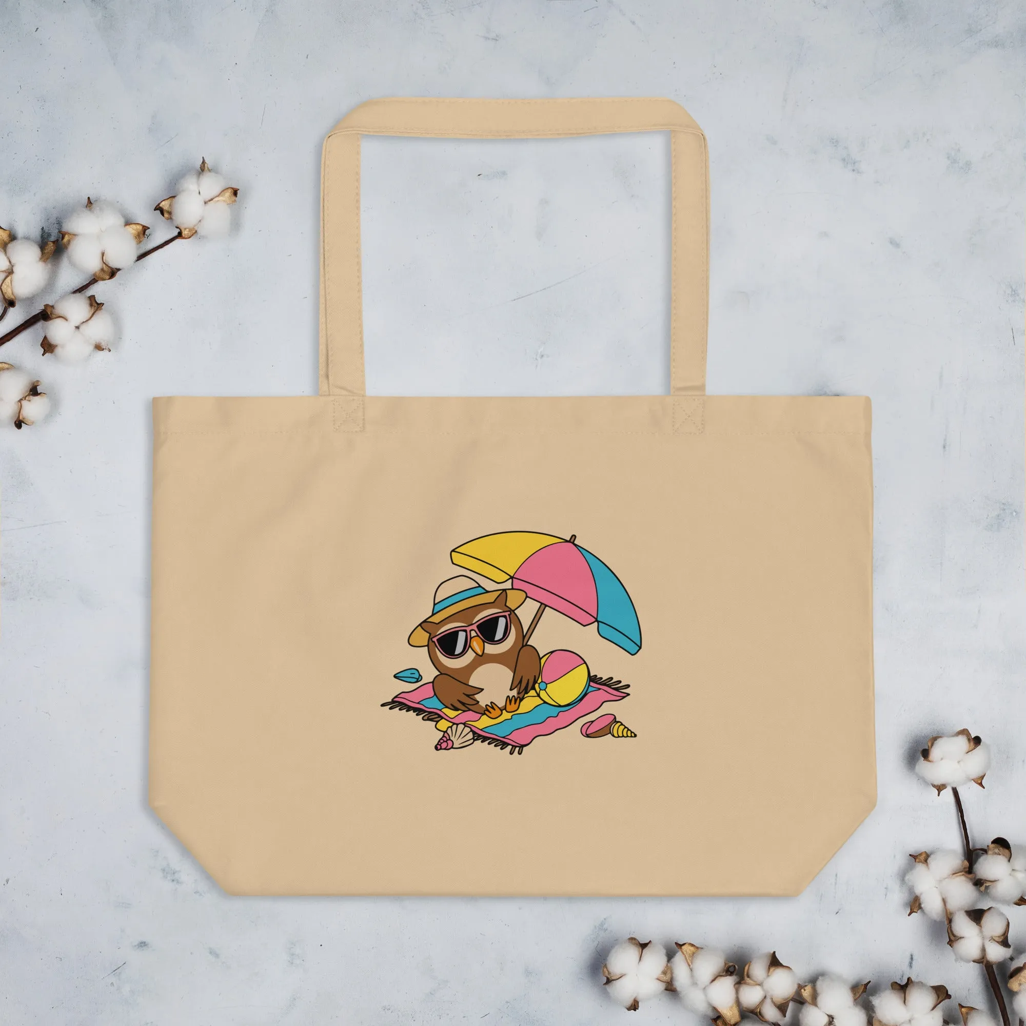 Large Organic Tote Bag - Owl Themed Eco-Friendly, Reusable, Stylish Shopping Bag