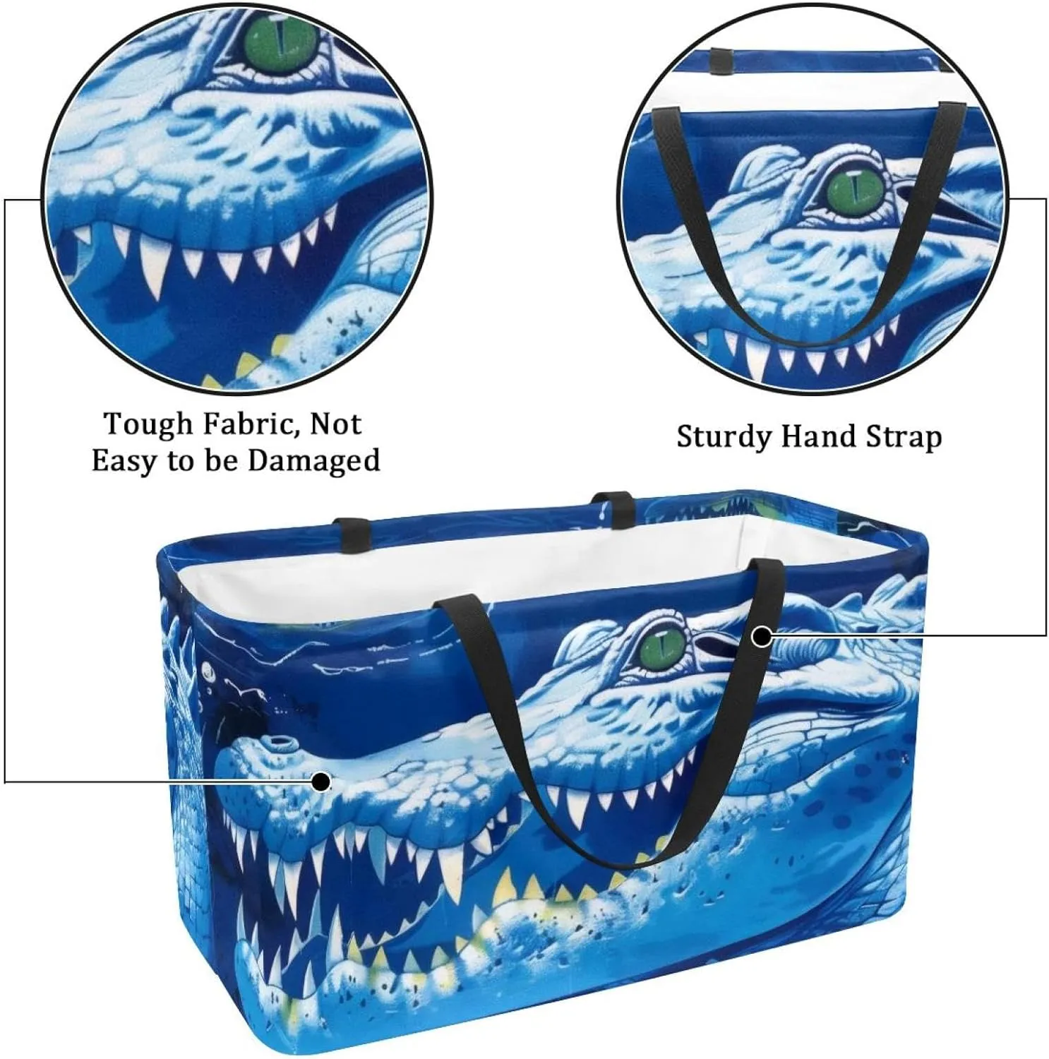 Large Rectangular Baskets for Storage, Blue Ocean Crocodile Pattern Closet Storage Bins Organizing Baskets