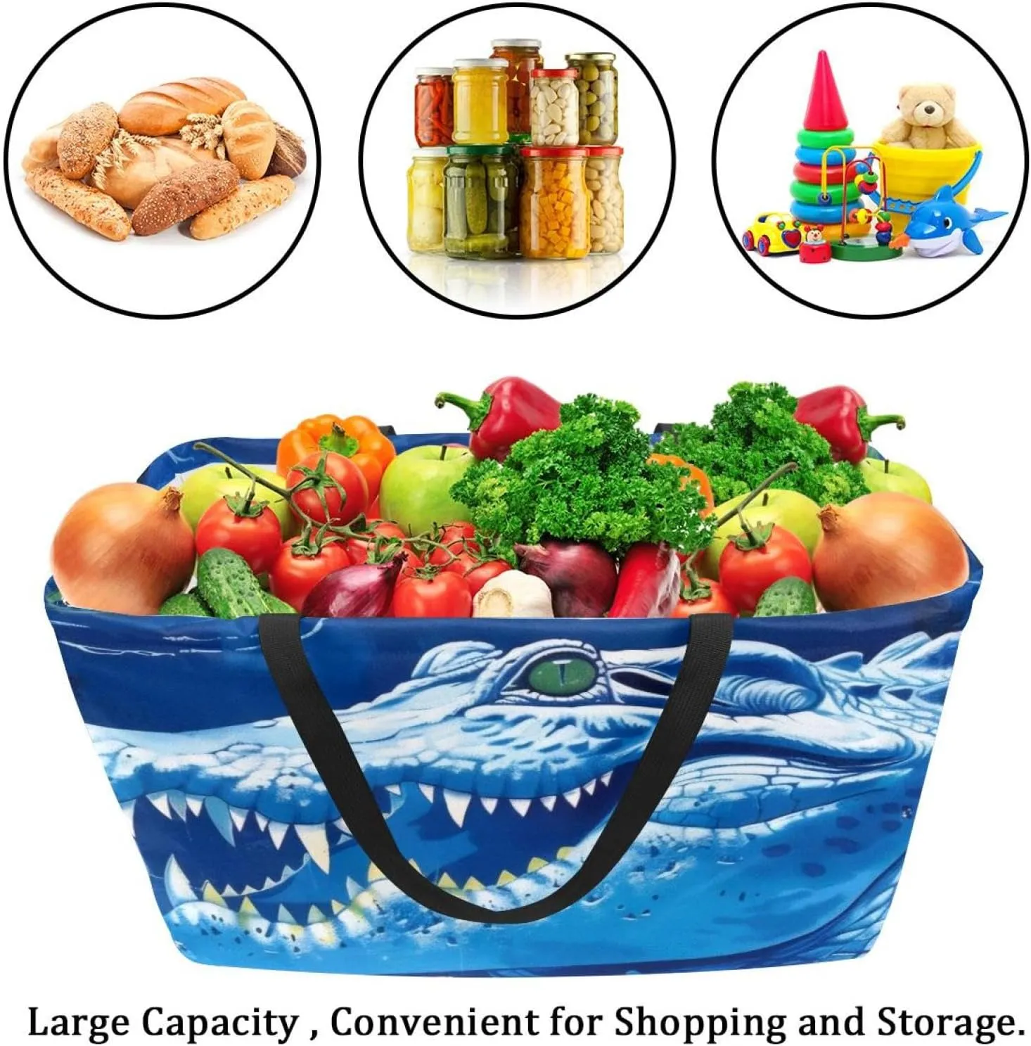Large Rectangular Baskets for Storage, Blue Ocean Crocodile Pattern Closet Storage Bins Organizing Baskets
