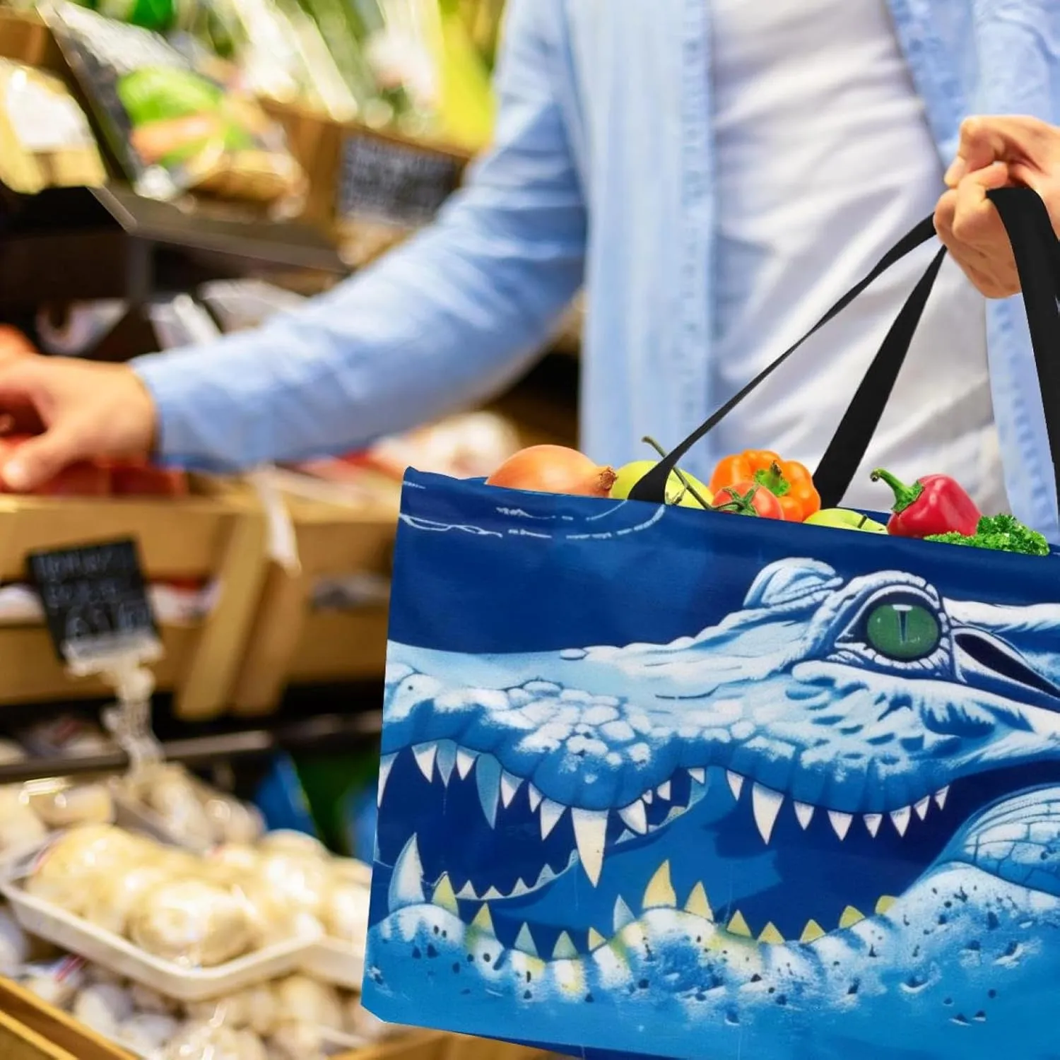Large Rectangular Baskets for Storage, Blue Ocean Crocodile Pattern Closet Storage Bins Organizing Baskets