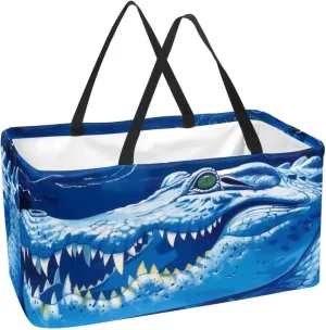 Large Rectangular Baskets for Storage, Blue Ocean Crocodile Pattern Closet Storage Bins Organizing Baskets