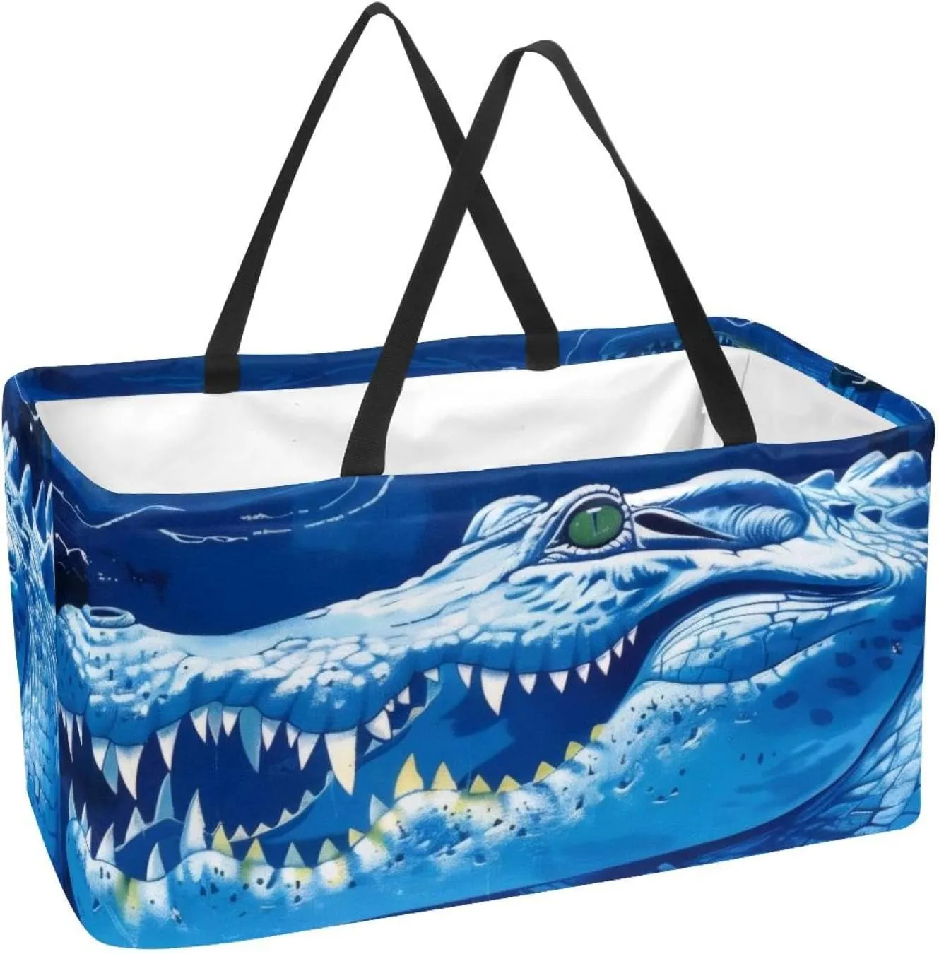 Large Rectangular Baskets for Storage, Blue Ocean Crocodile Pattern Closet Storage Bins Organizing Baskets
