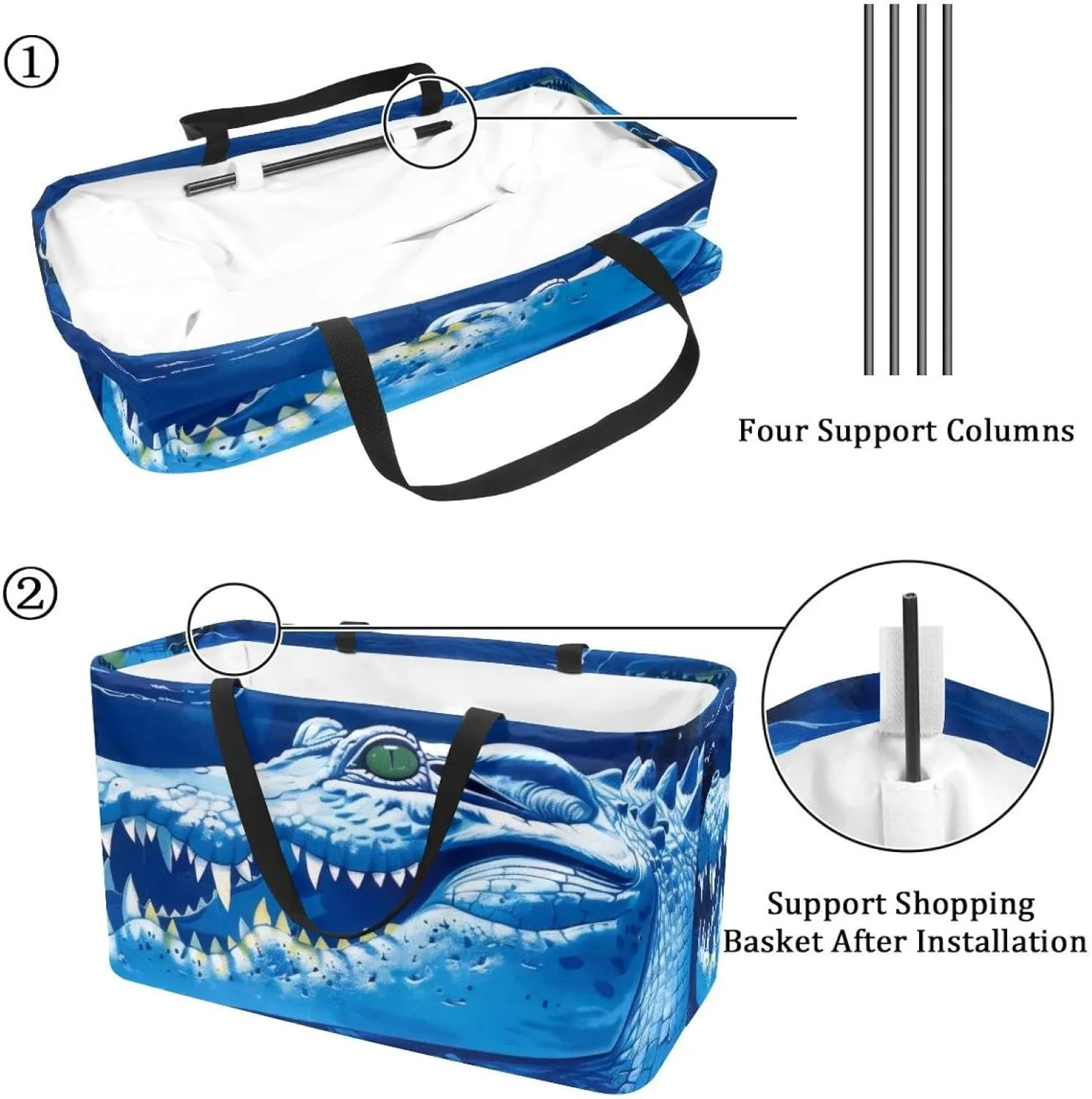 Large Rectangular Baskets for Storage, Blue Ocean Crocodile Pattern Closet Storage Bins Organizing Baskets