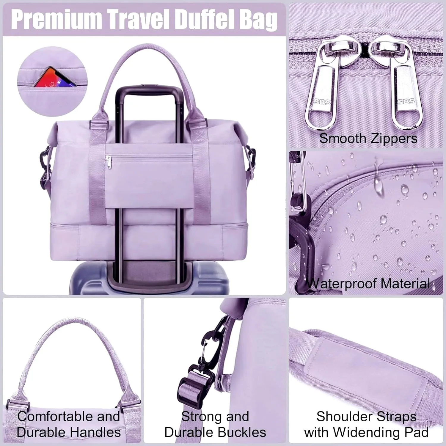 Large Travel Duffle Bag Weekender Bags for Women with Shoes Compartment, Travel Duffel Tote Carry on Overnight Bag for Travel Business Trips, Sport Yoga Gym Bag with Wet Pocket (Purple)