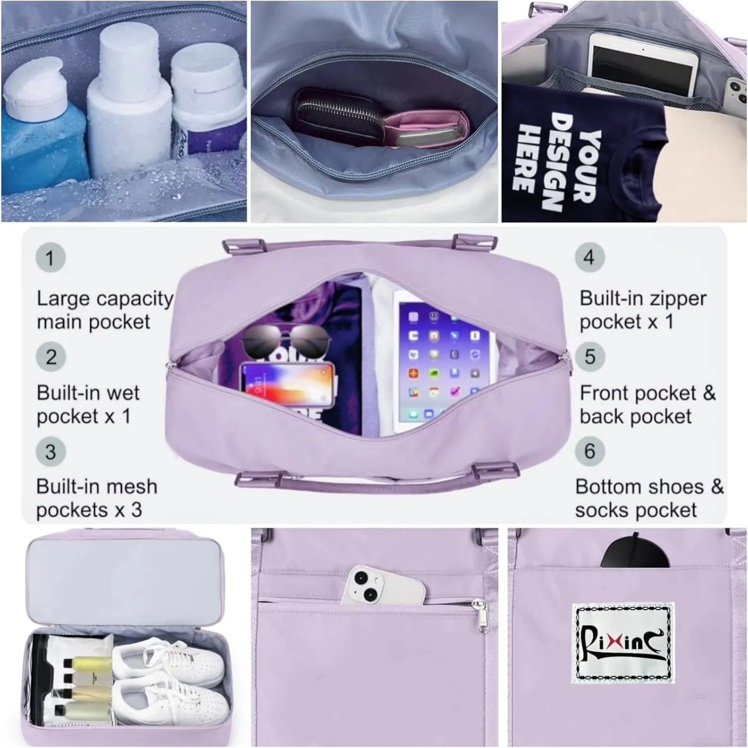 Large Travel Duffle Bag Weekender Bags for Women with Shoes Compartment, Travel Duffel Tote Carry on Overnight Bag for Travel Business Trips, Sport Yoga Gym Bag with Wet Pocket (Purple)