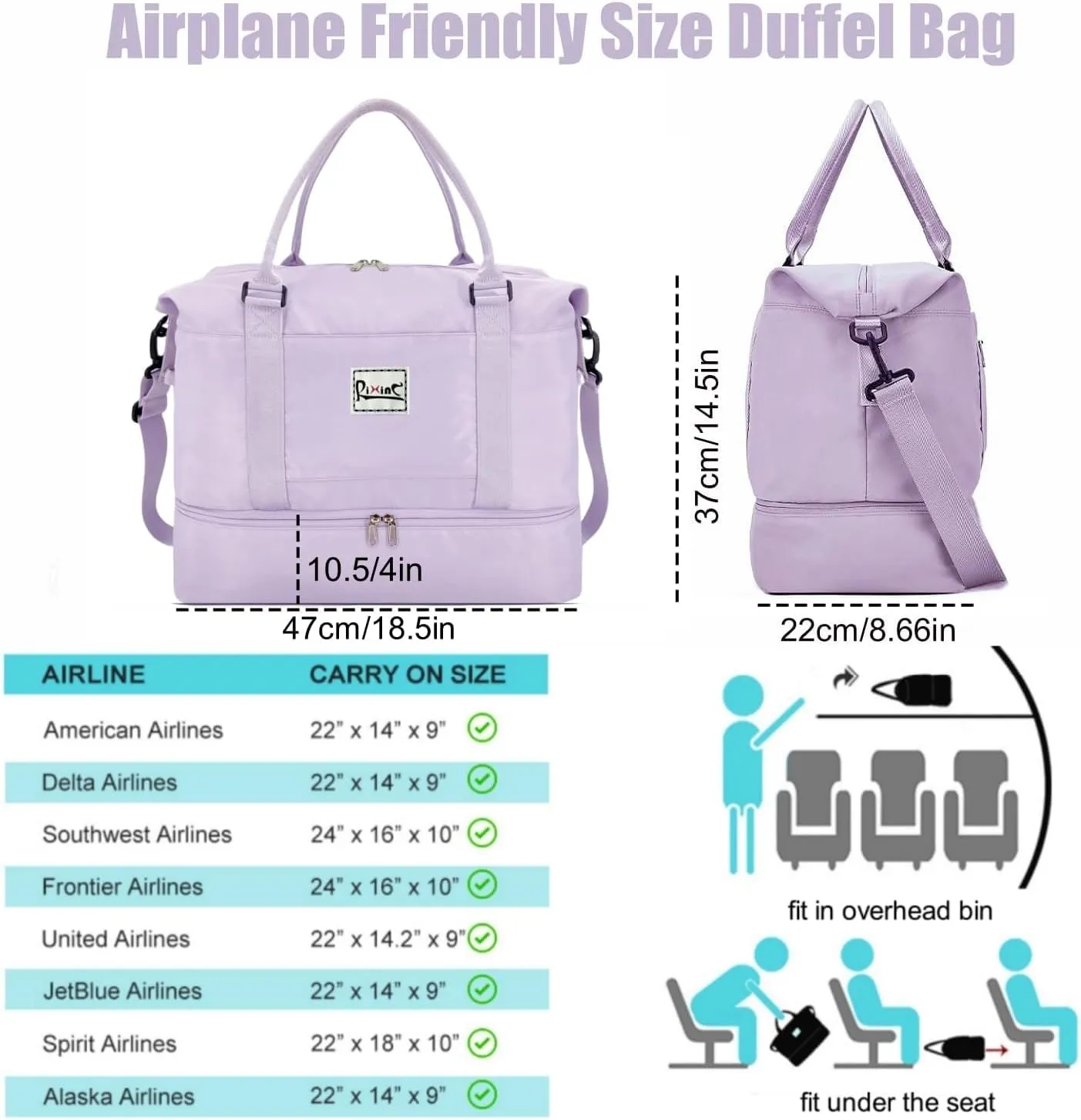 Large Travel Duffle Bag Weekender Bags for Women with Shoes Compartment, Travel Duffel Tote Carry on Overnight Bag for Travel Business Trips, Sport Yoga Gym Bag with Wet Pocket (Purple)