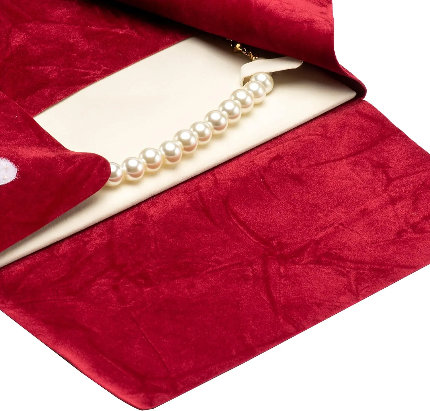 Large Velvet Travel Jewelry Organizer Pearl Necklace Storage Carrying Case Display Folder (Wine Red)