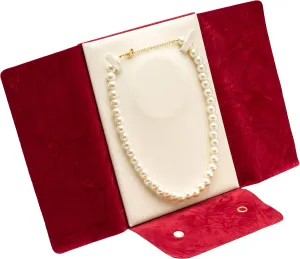 Large Velvet Travel Jewelry Organizer Pearl Necklace Storage Carrying Case Display Folder (Wine Red)