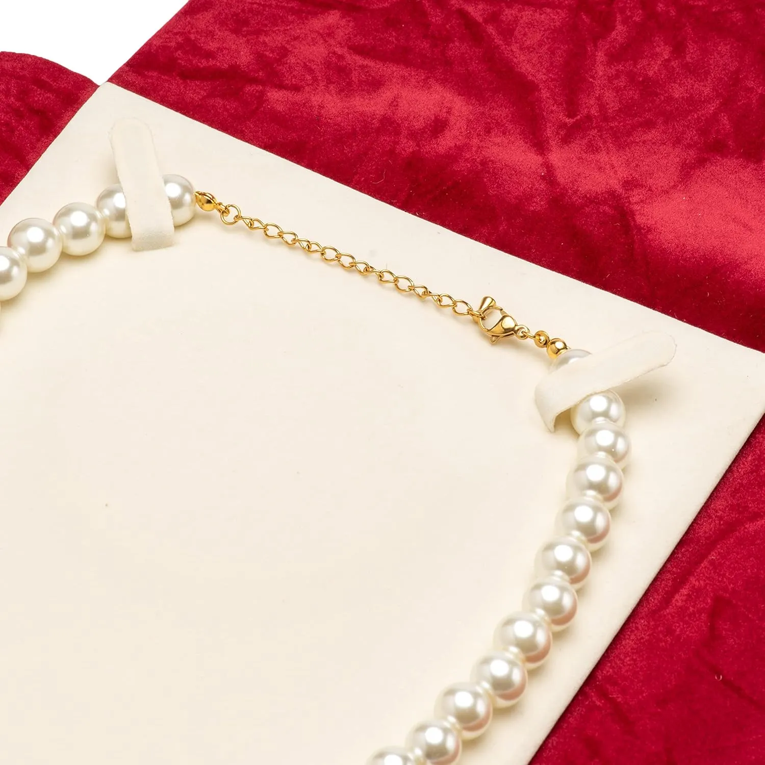 Large Velvet Travel Jewelry Organizer Pearl Necklace Storage Carrying Case Display Folder (Wine Red)