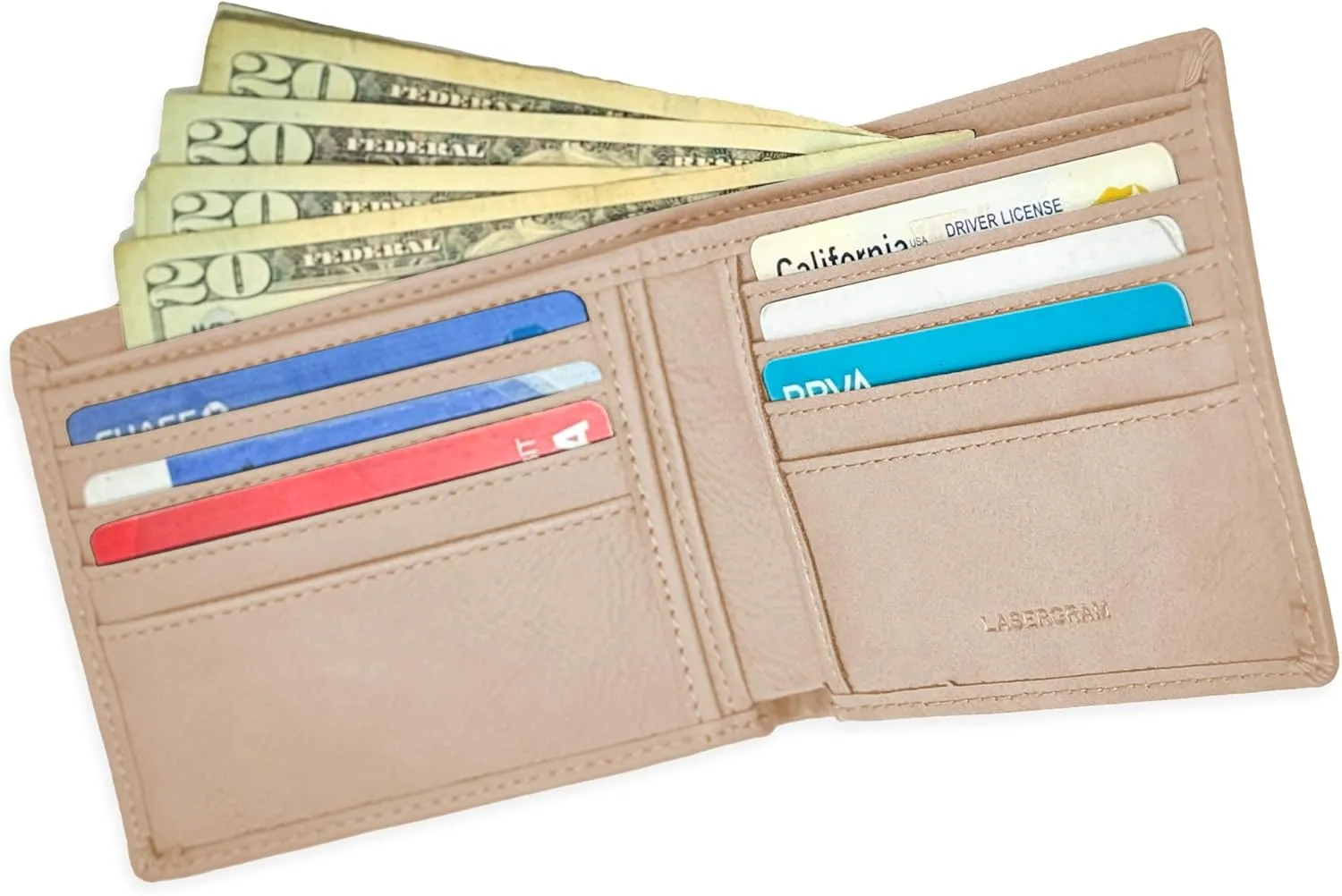 LaserGram Faux Leather Bi-Fold Wallet, BMX Rider, Personalized Engraving Included (Beige)