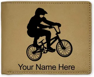 LaserGram Faux Leather Bi-Fold Wallet, BMX Rider, Personalized Engraving Included (Beige)