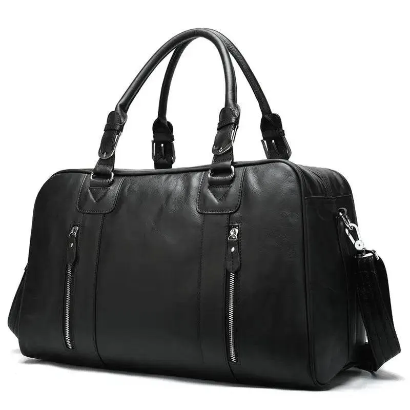 Latest Design Black Leather Travel Duffle Bag for Men & Women
