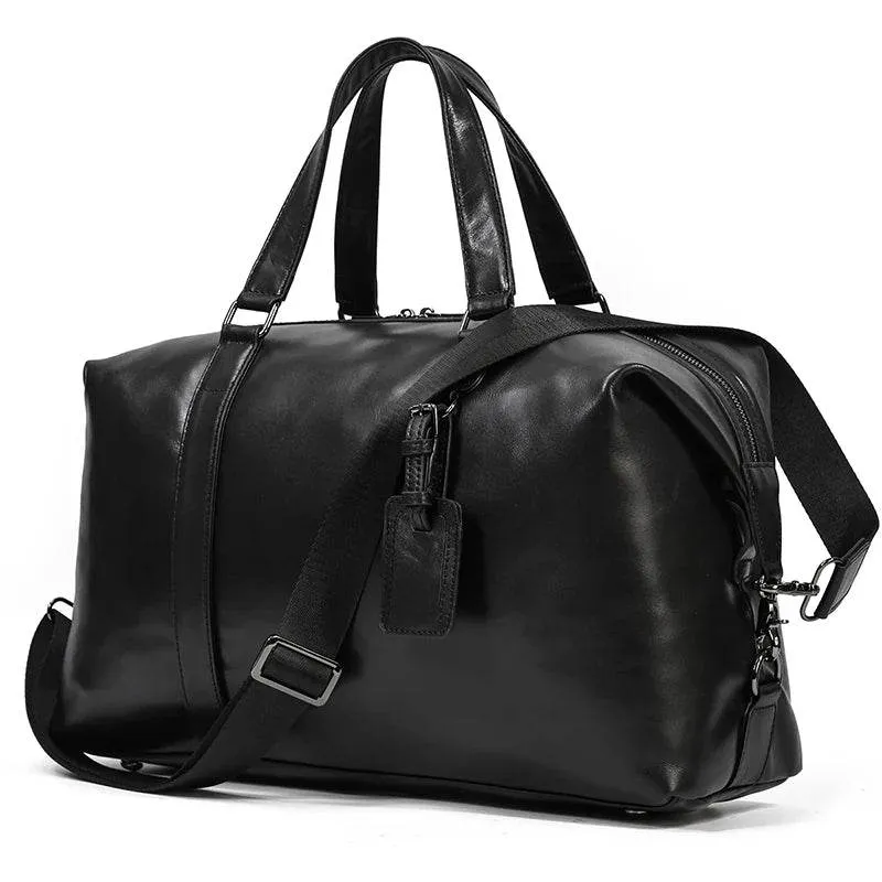 Latest Design Black Leather Travel Duffle Bag for Men & Women