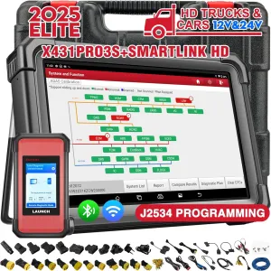 LAUNCH X431 PRO3S Smartlink HD Heavy Duty Truck Scanner,2025 Top Diesel&Gasoline Bidirectional Diagnostic Scan Tool with J2534 Coding,Topology Map,60 Service,ECU Coding,CANFD &DOIP,Free Update