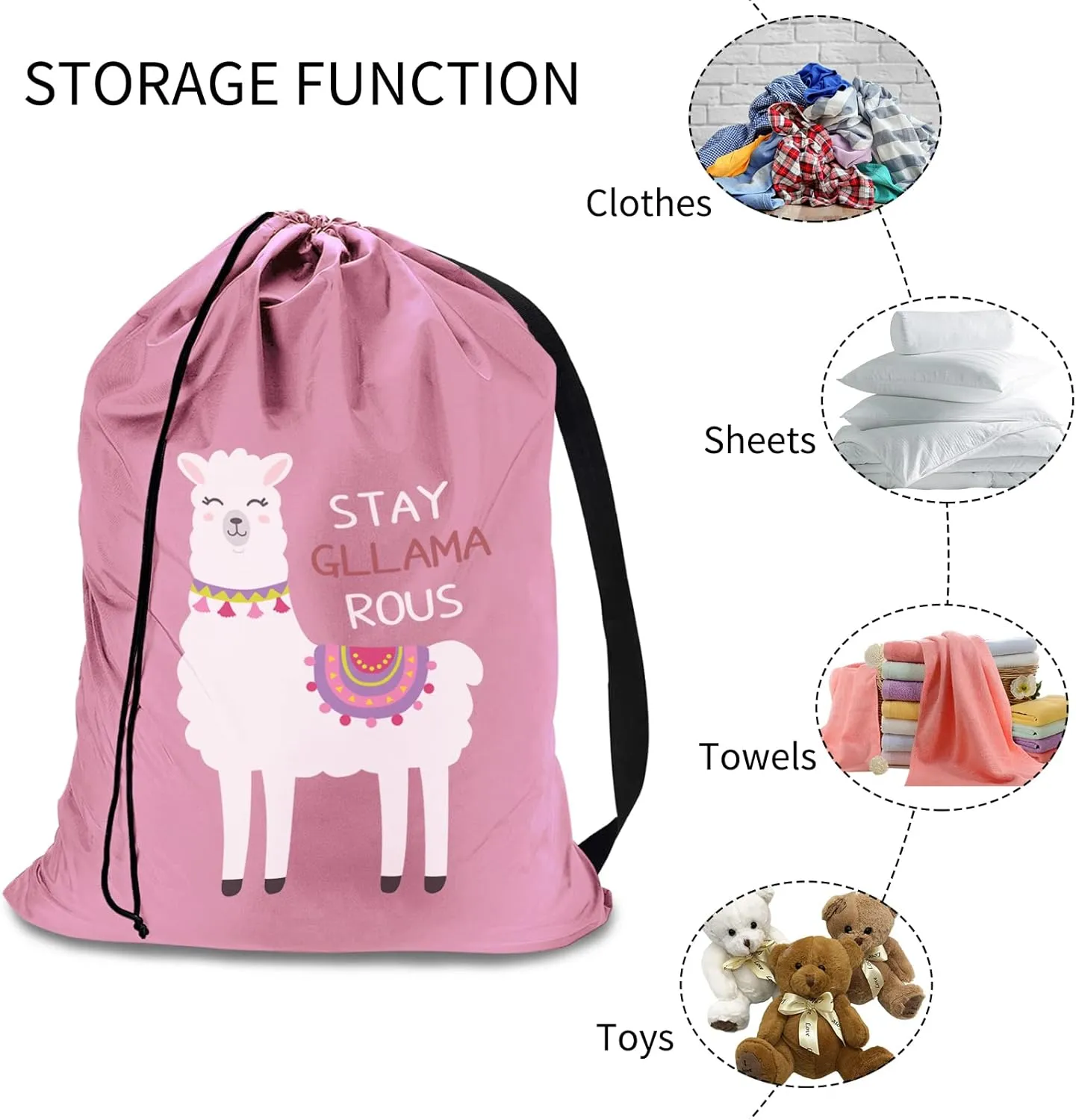 Laundry Bag with Cute Alpaca Pattern, Canvas Laundry Bag with Strap, Dirty Laundry Travel Bag, Dirty Clothes Bag For Traveling, Fit Laundry Hamper or Basket, Llama Gifts for Girls