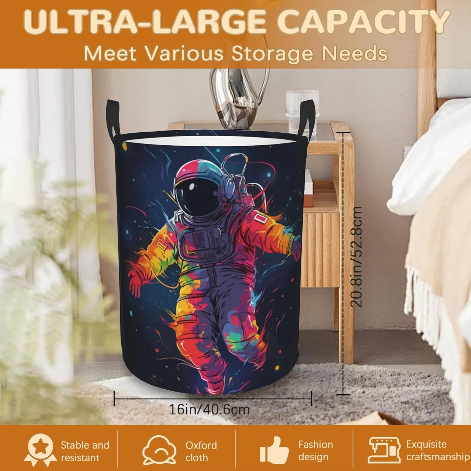Laundry Basket,Astronaut Laundry Hamper Space Universe Planet Collapsible Organizer Basket,Toy Storage Bin Room Decor Gift Clothes Baskets,Bedroom Children Nursery Hamper 16x20 Inch