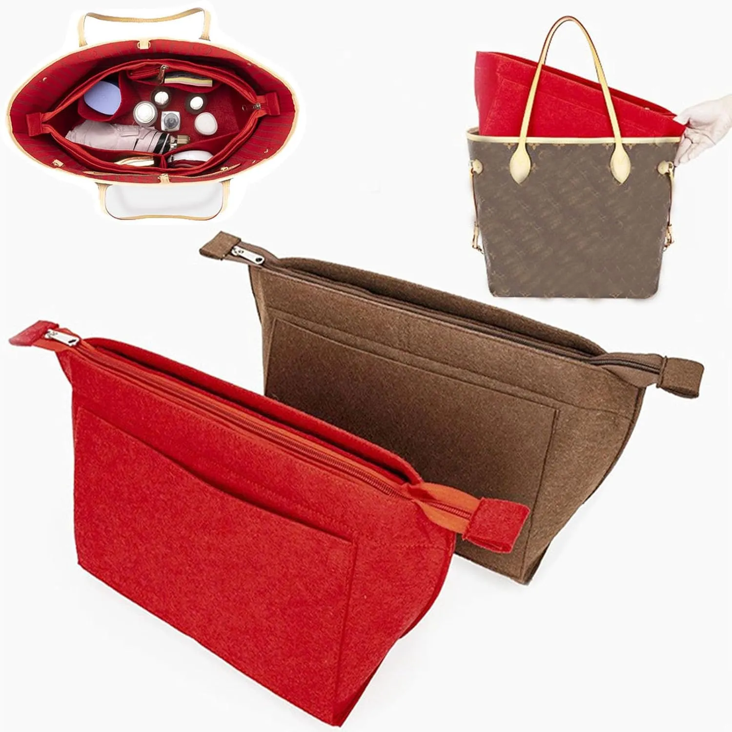 Lckaey Purse Insert Organizer for Neverfull pm mm gm Bag Liner Shaper purse kit insert 1070beige-S