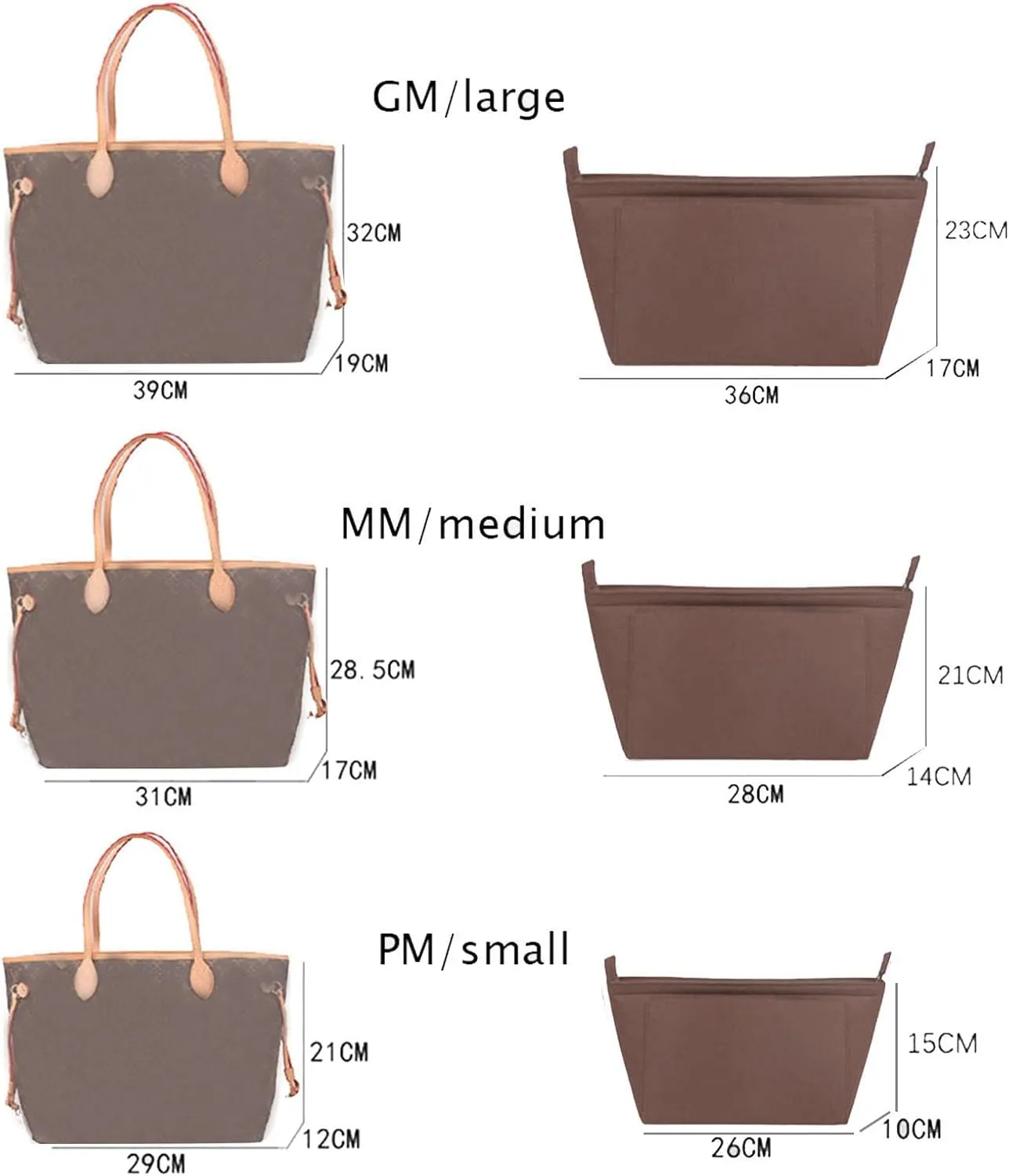 Lckaey Purse Insert Organizer for Neverfull pm mm gm Bag Liner Shaper purse kit insert 1070beige-S