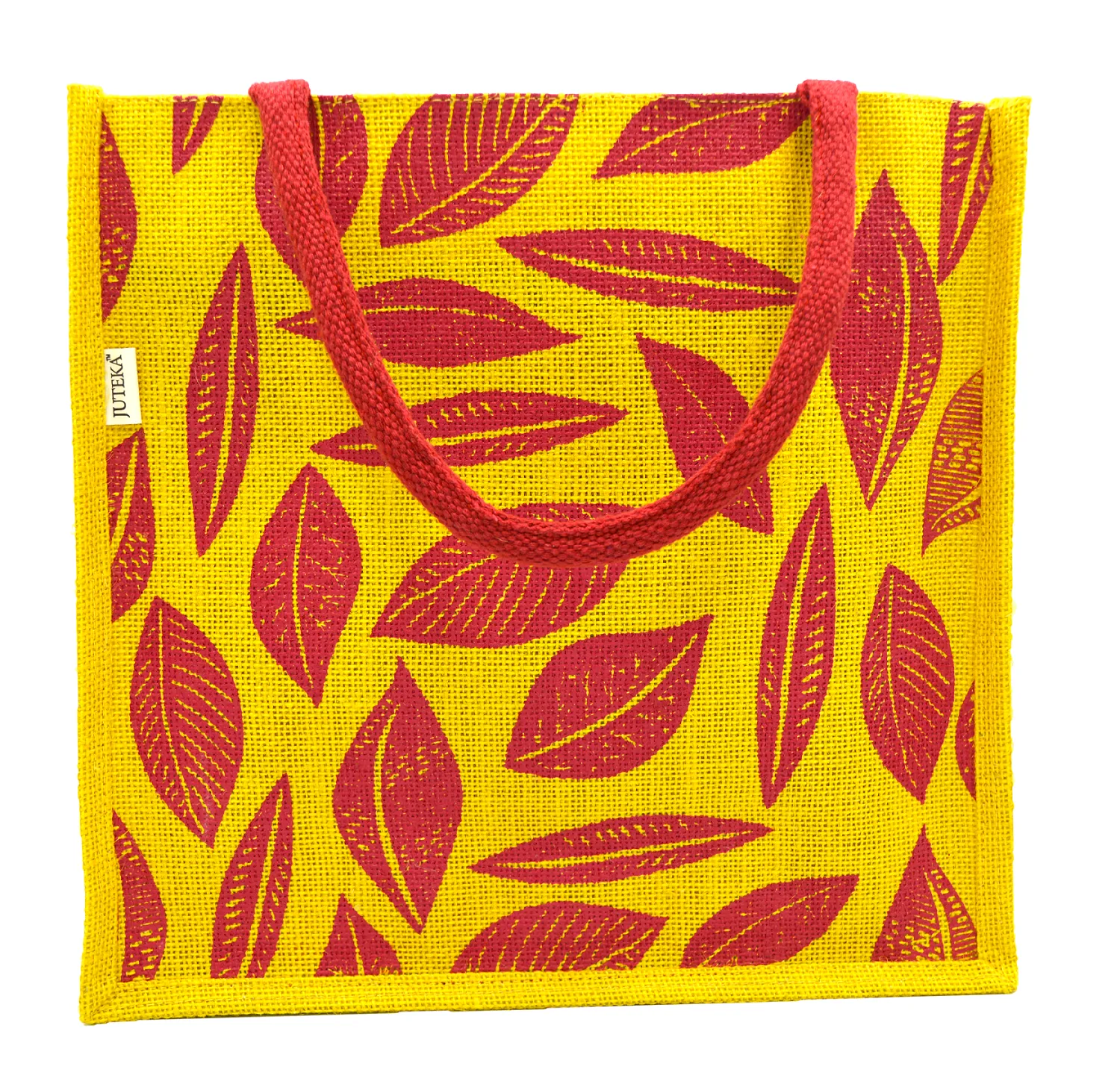 Leaf Print Jute Tote Bag