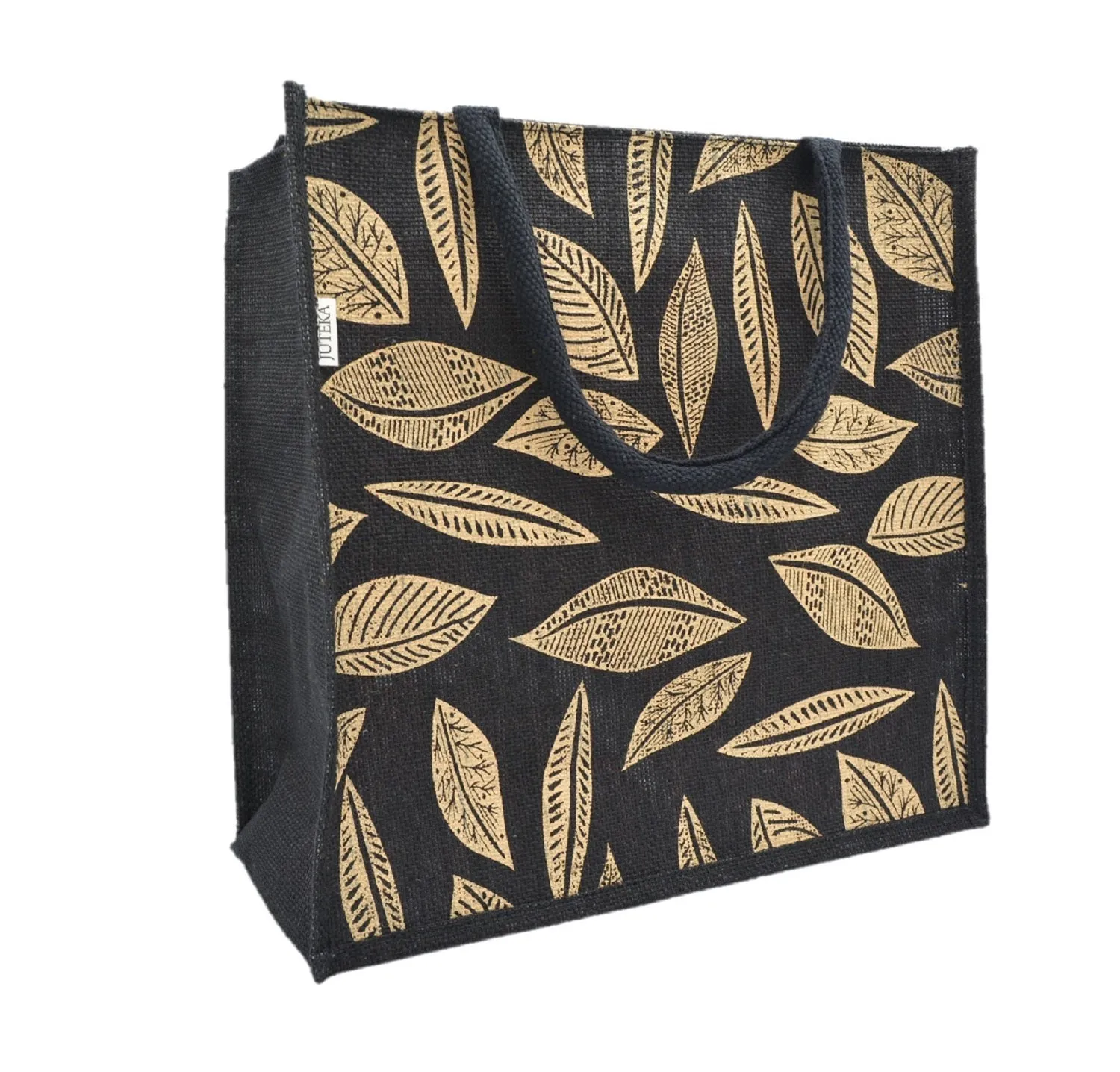 Leaf Print Jute Tote Bag