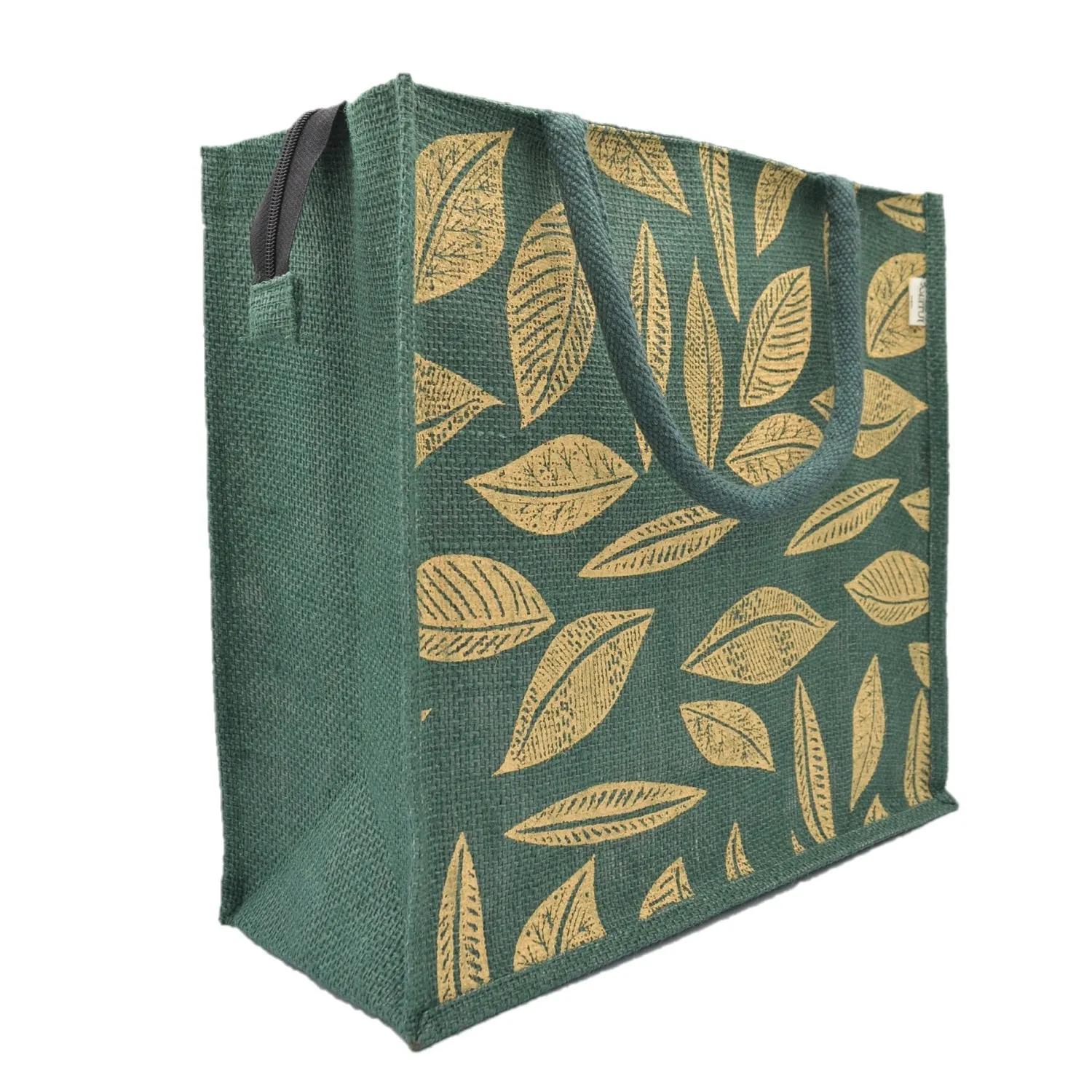 Leaf Print Jute Tote Bag
