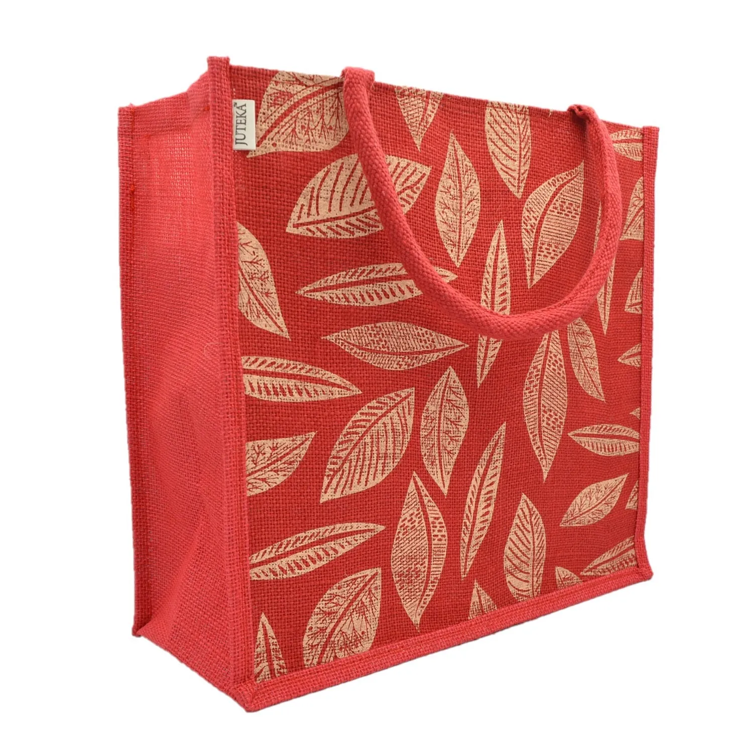 Leaf Print Jute Tote Bag