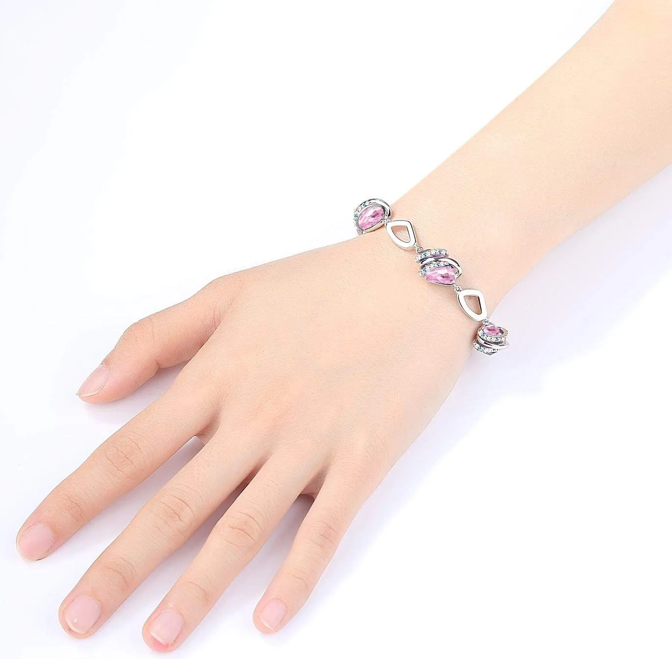 Leafael Wish Stone Link Charm Bracelet with Birthstone Crystals, Rose Gold Plated or Silver-tone, 7" 2"