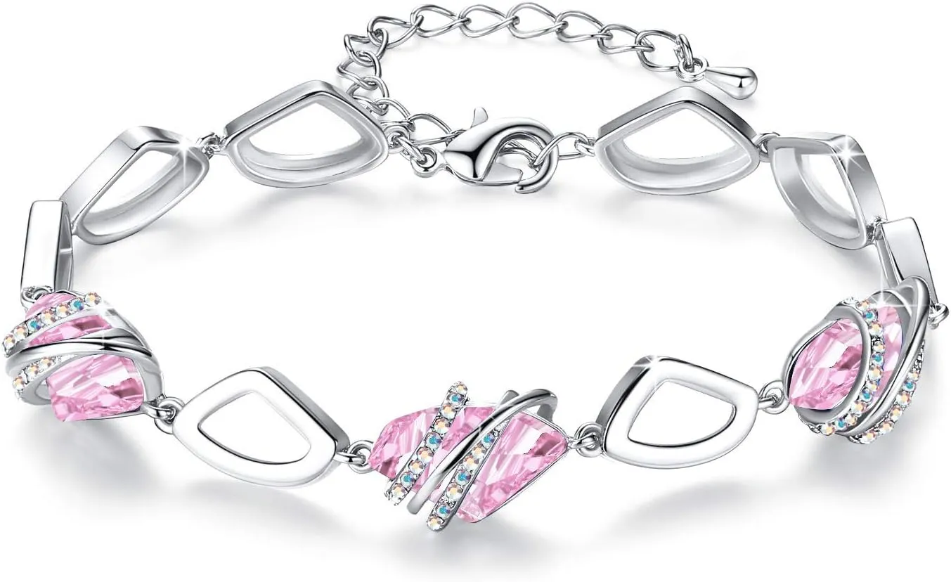 Leafael Wish Stone Link Charm Bracelet with Birthstone Crystals, Rose Gold Plated or Silver-tone, 7" 2"