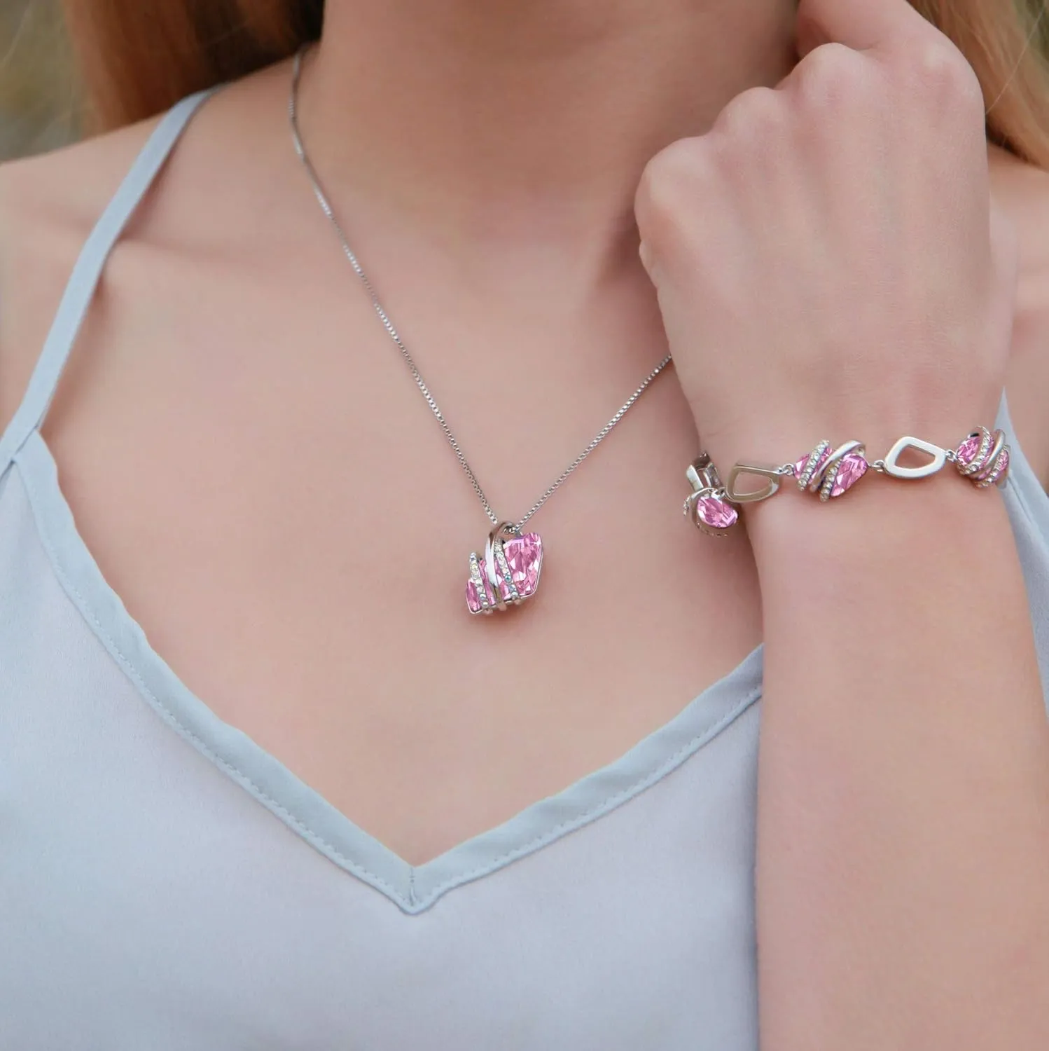 Leafael Wish Stone Link Charm Bracelet with Birthstone Crystals, Rose Gold Plated or Silver-tone, 7" 2"