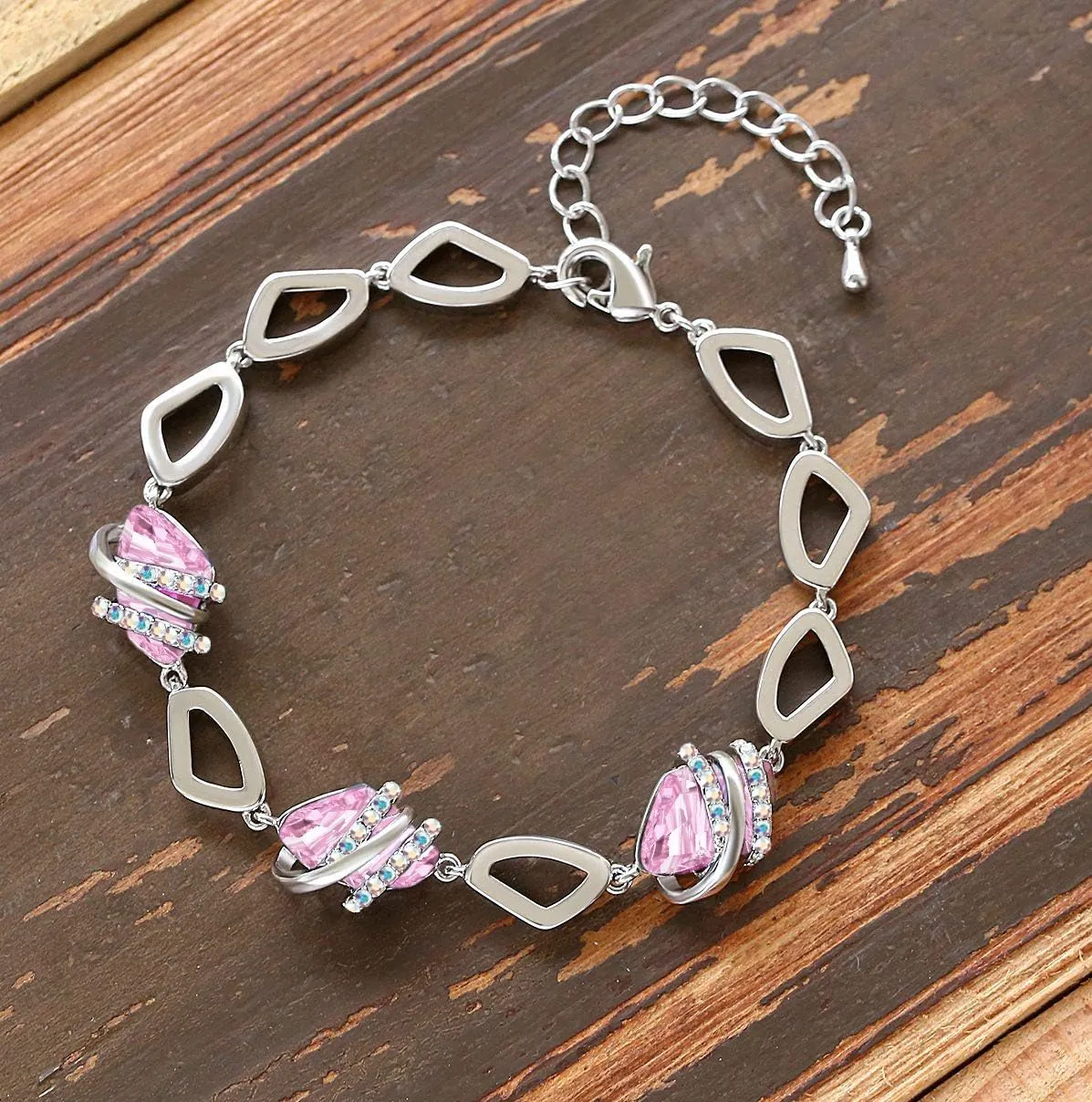 Leafael Wish Stone Link Charm Bracelet with Birthstone Crystals, Rose Gold Plated or Silver-tone, 7" 2"