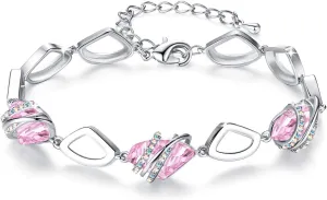 Leafael Wish Stone Link Charm Bracelet with Birthstone Crystals, Rose Gold Plated or Silver-tone, 7" 2"