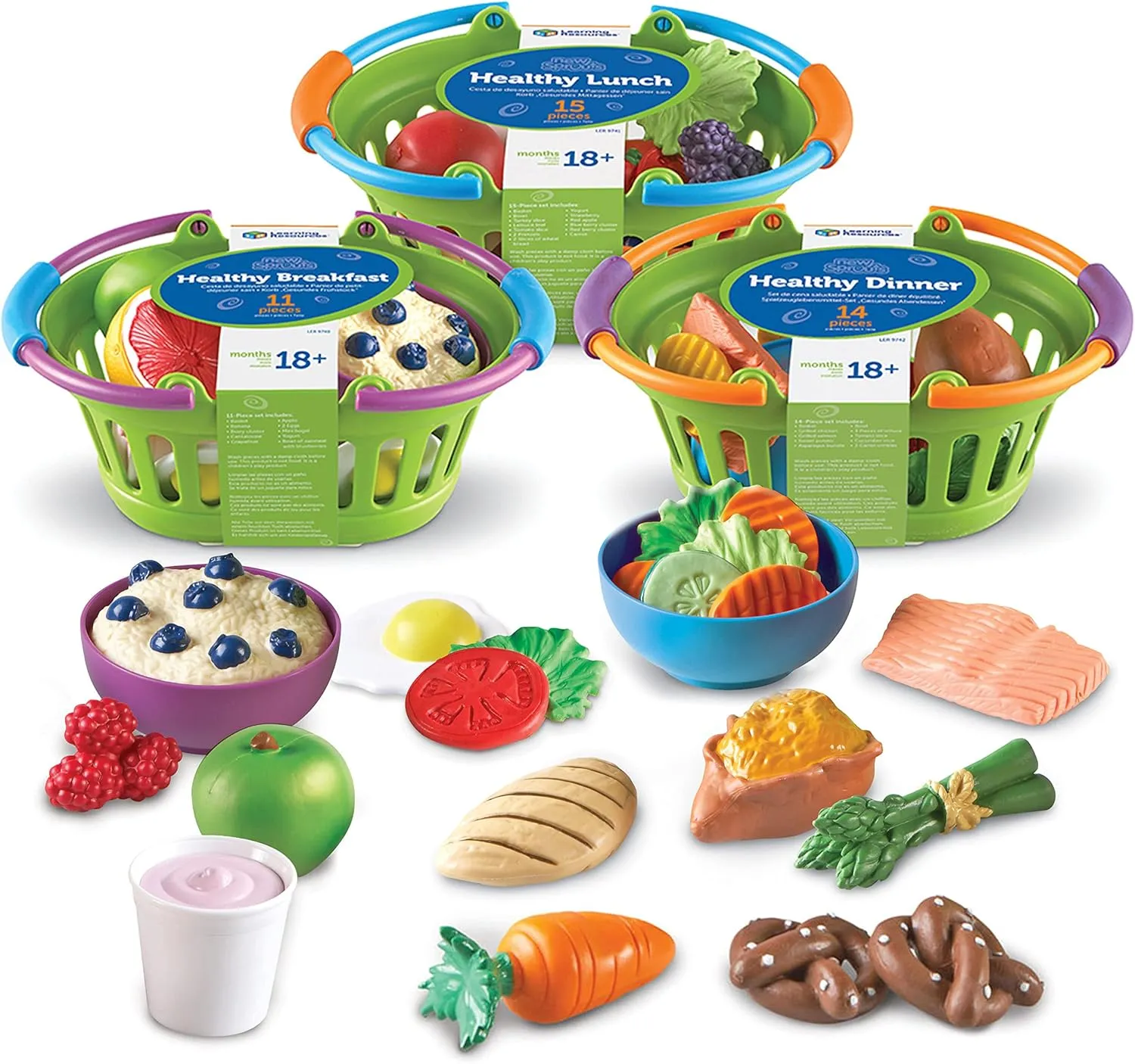 Learning Resources New Sprouts Healthy Foods Basket Bundle - 37 Pieces, Ages 18  months Pretend Toddler Food, Healthy Play Food for Kids, Toddler Learning Toys