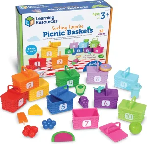 Learning Resources Sorting Surprise Picnic Baskets, Toddler Sorting & Matching Skills Toy, Fine Motor Skills, Preschool Educational Toys, 32 Pieces, Ages 3 