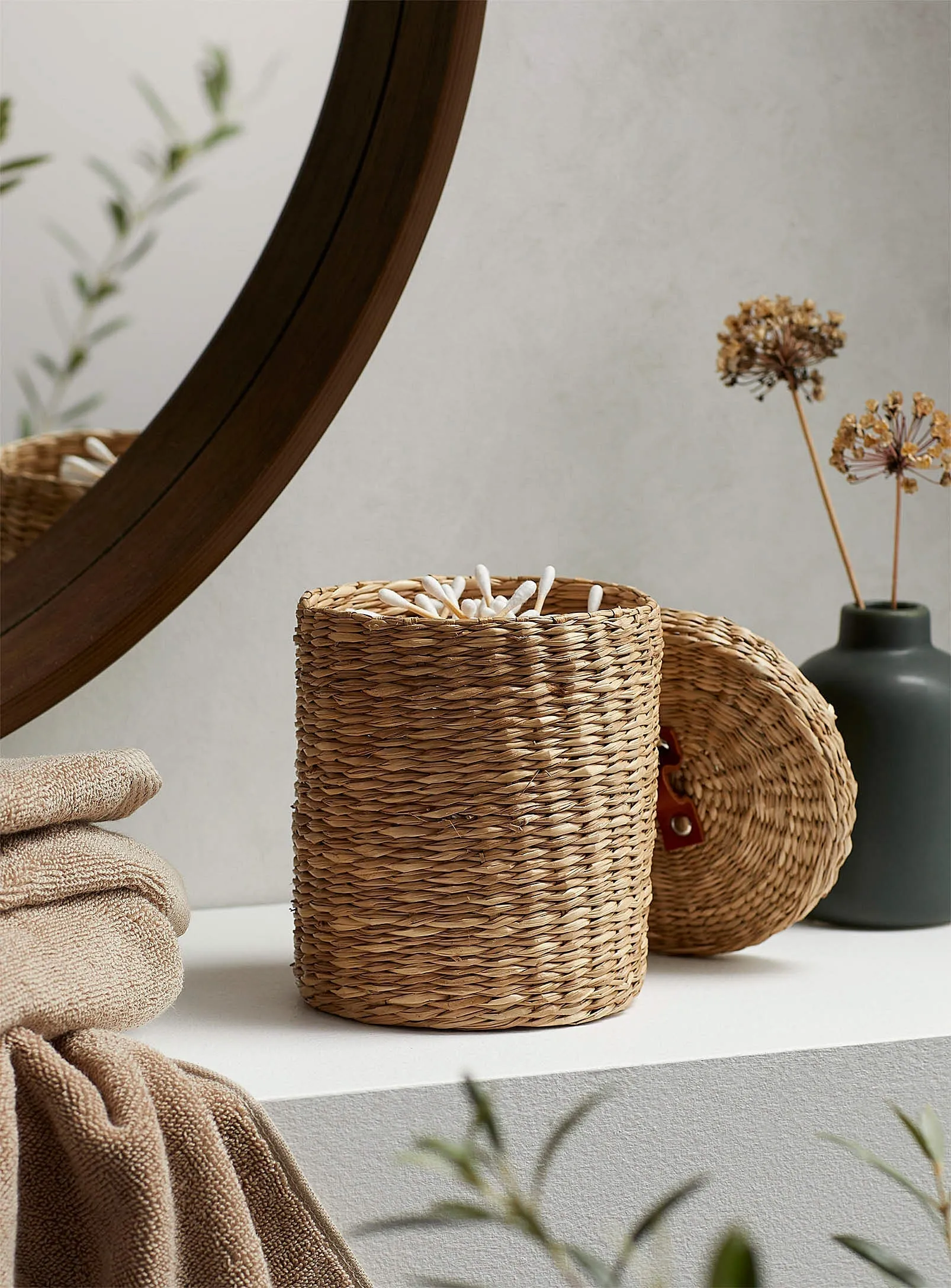 Leather accent decorative jar