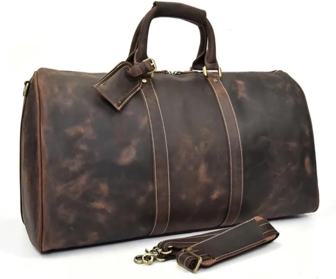 Leather Duffle Bag – Durable Travel & Gym Bag for Men & Women, Stylish Weekend Bag with Multiple Compartments