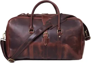 Leather Duffle Bag for Men, Overnight Bag,Women Weekender Bag, Travel Bag, Genuine Leather, 20 Inches, Brown