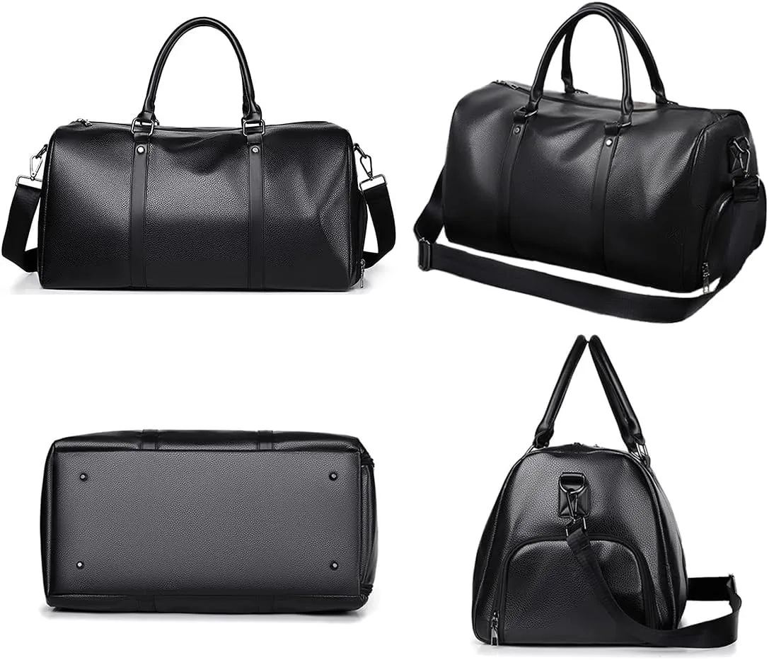 Leather Travel Duffle Bag for Men, Woven Carry On Weekender Overnight Bags for Business Sports Gym