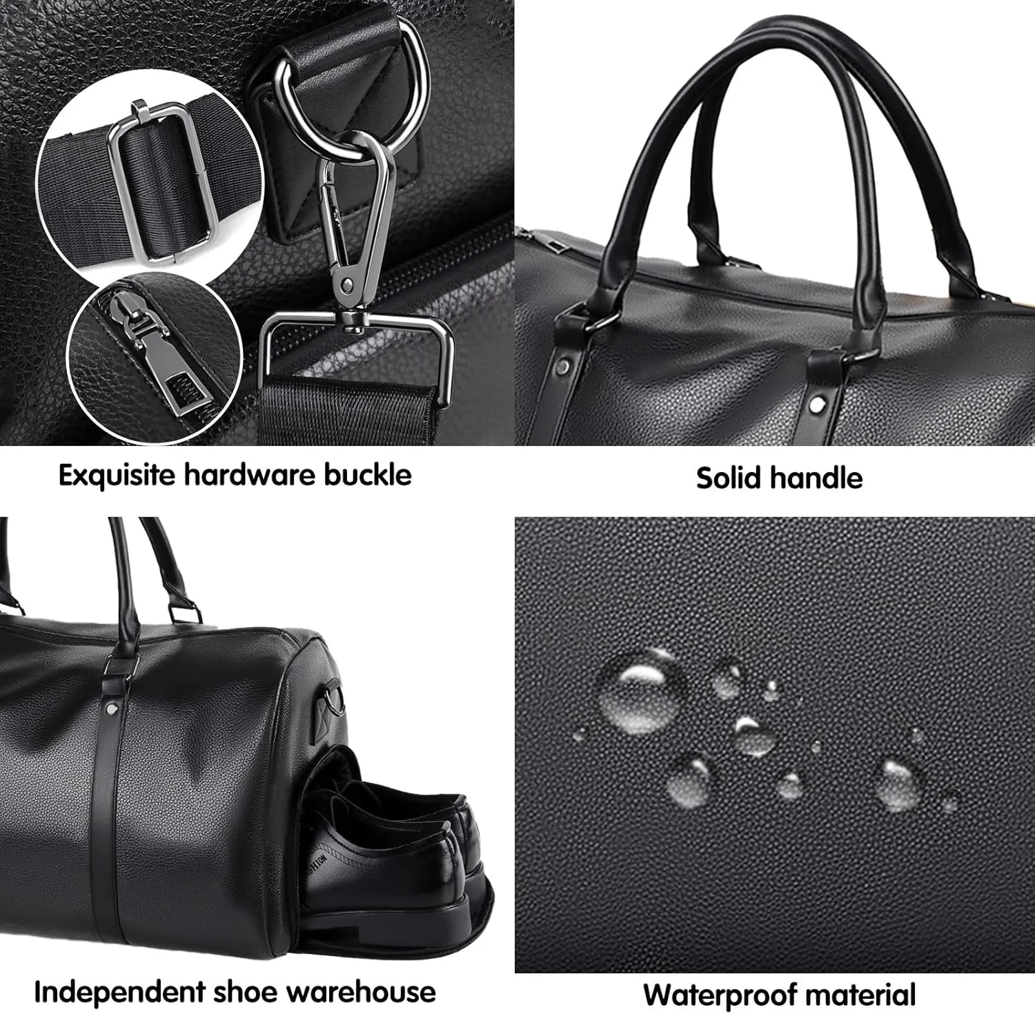 Leather Travel Duffle Bag for Men, Woven Carry On Weekender Overnight Bags for Business Sports Gym