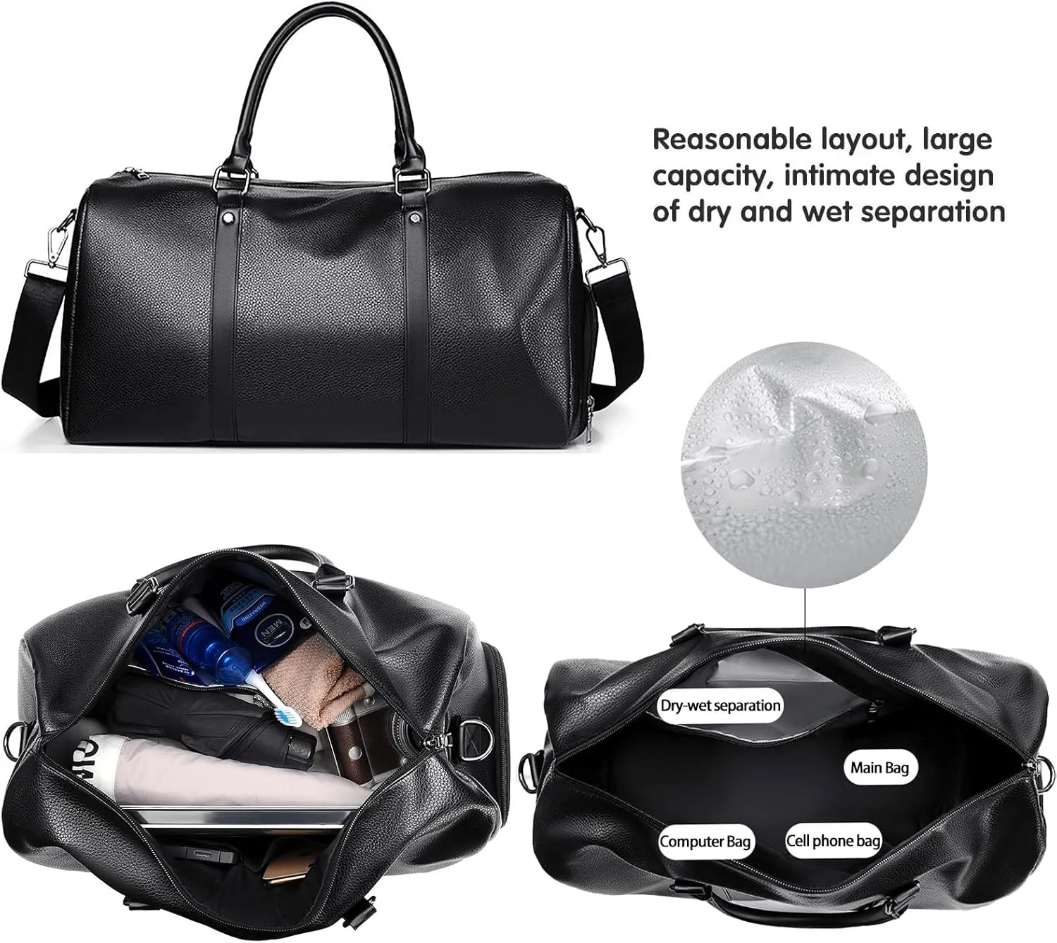 Leather Travel Duffle Bag for Men, Woven Carry On Weekender Overnight Bags for Business Sports Gym