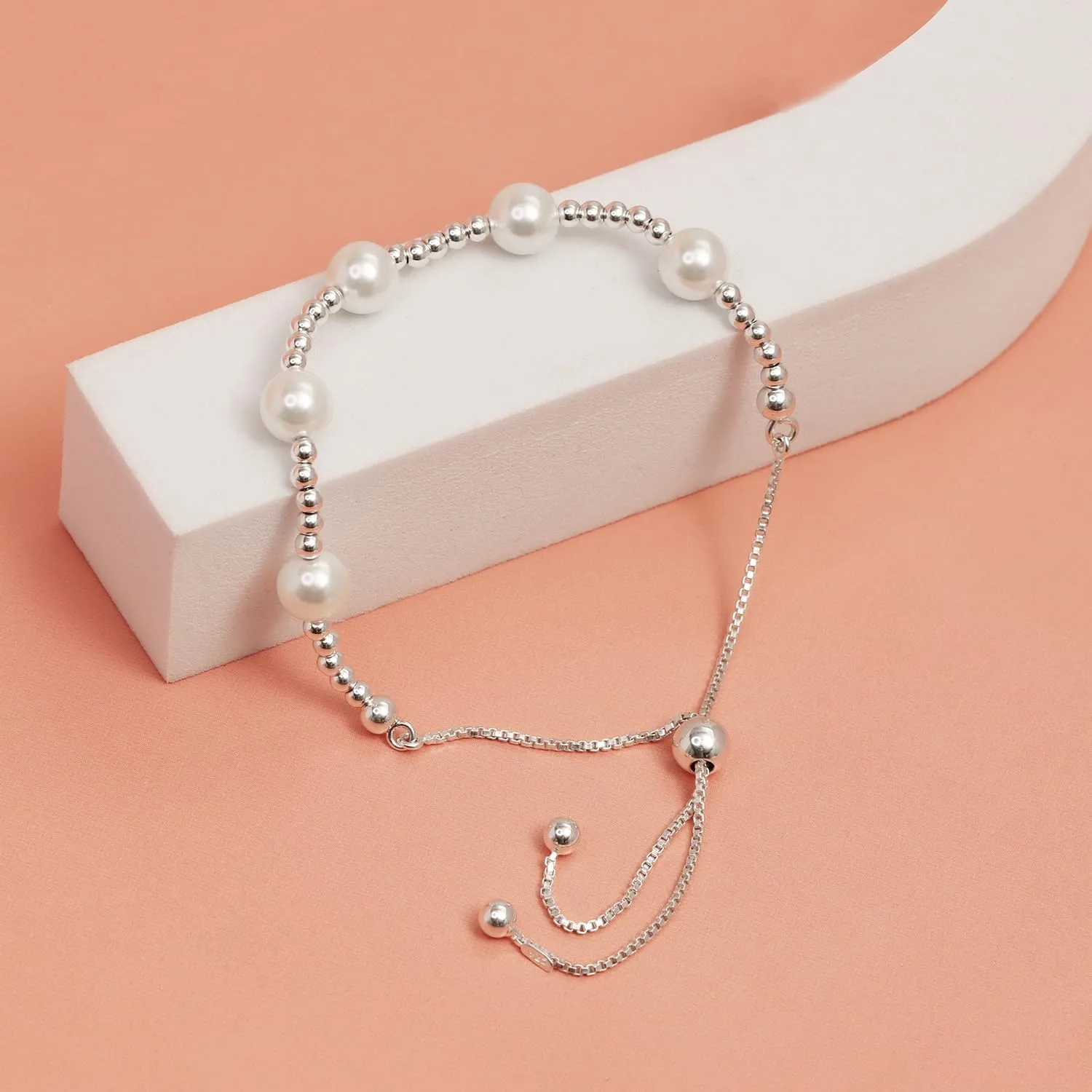 LeCalla 925 Sterling Silver Sliding Bolo Bracelet | Adjustable Beaded Tennis Bracelets for Women | Adjustable Slider Bolo Bracelets Gifts for Her