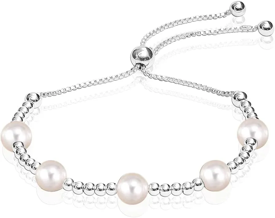 LeCalla 925 Sterling Silver Sliding Bolo Bracelet | Adjustable Beaded Tennis Bracelets for Women | Adjustable Slider Bolo Bracelets Gifts for Her