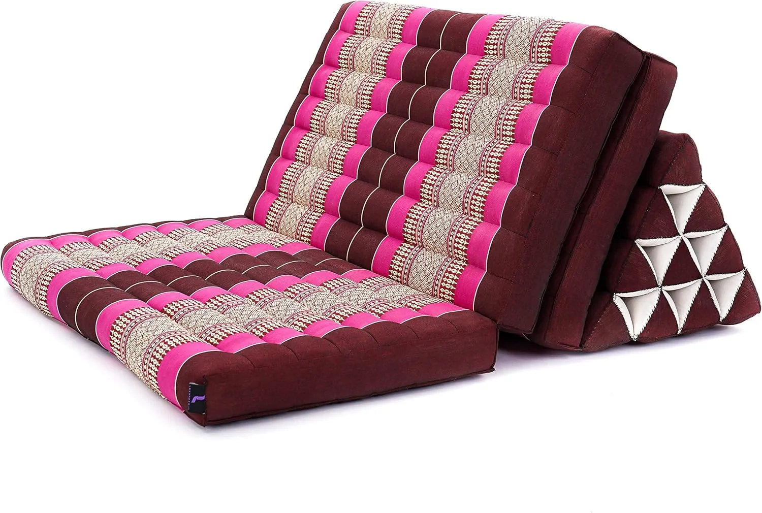 Leewadee 3-Fold Mat XXL with Triangle Cushion – Firm TV Pillow, Foldable Mattress with Cushion Made of Kapok, 67 x 31 inches, Auburn Pink