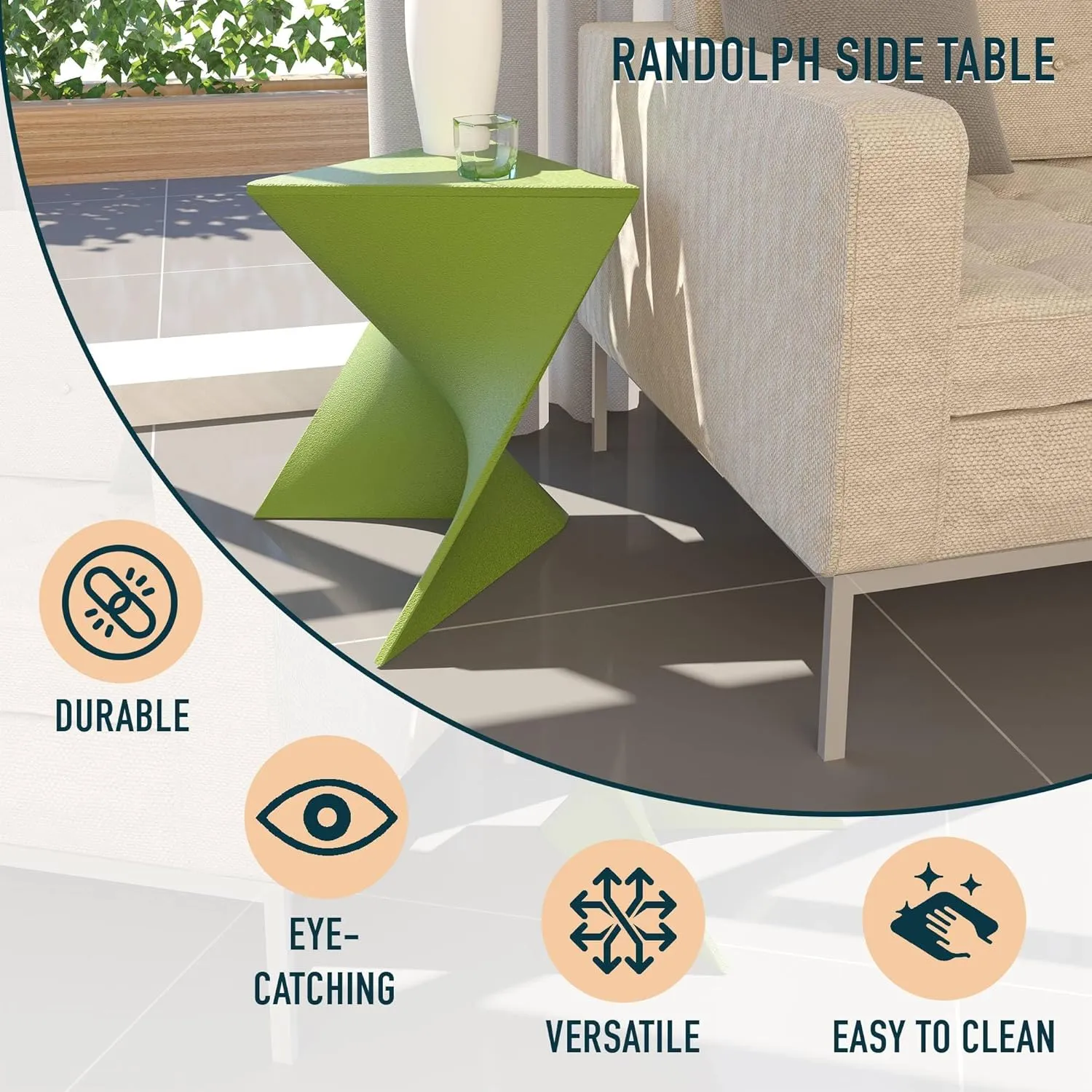 LeisureMod Danbury Modern Vanity Side Table, Green