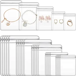 LETGO 210 pcs 5 Sizes Clear PVC Jewelry Bags Plastic Transparent Jewelry Rings Earrings Packing Storage Pouch Anti Tarnish Zip Lock Bags for Holding Jewelries (Clear, 5 Szies Mixed)