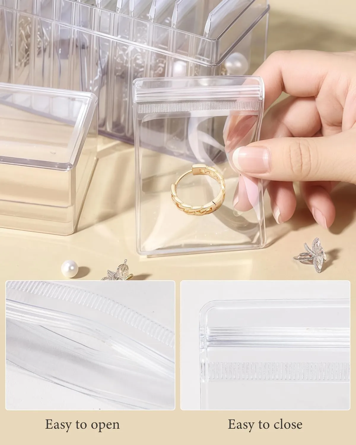 LETGO 210 pcs 5 Sizes Clear PVC Jewelry Bags Plastic Transparent Jewelry Rings Earrings Packing Storage Pouch Anti Tarnish Zip Lock Bags for Holding Jewelries (Clear, 5 Szies Mixed)