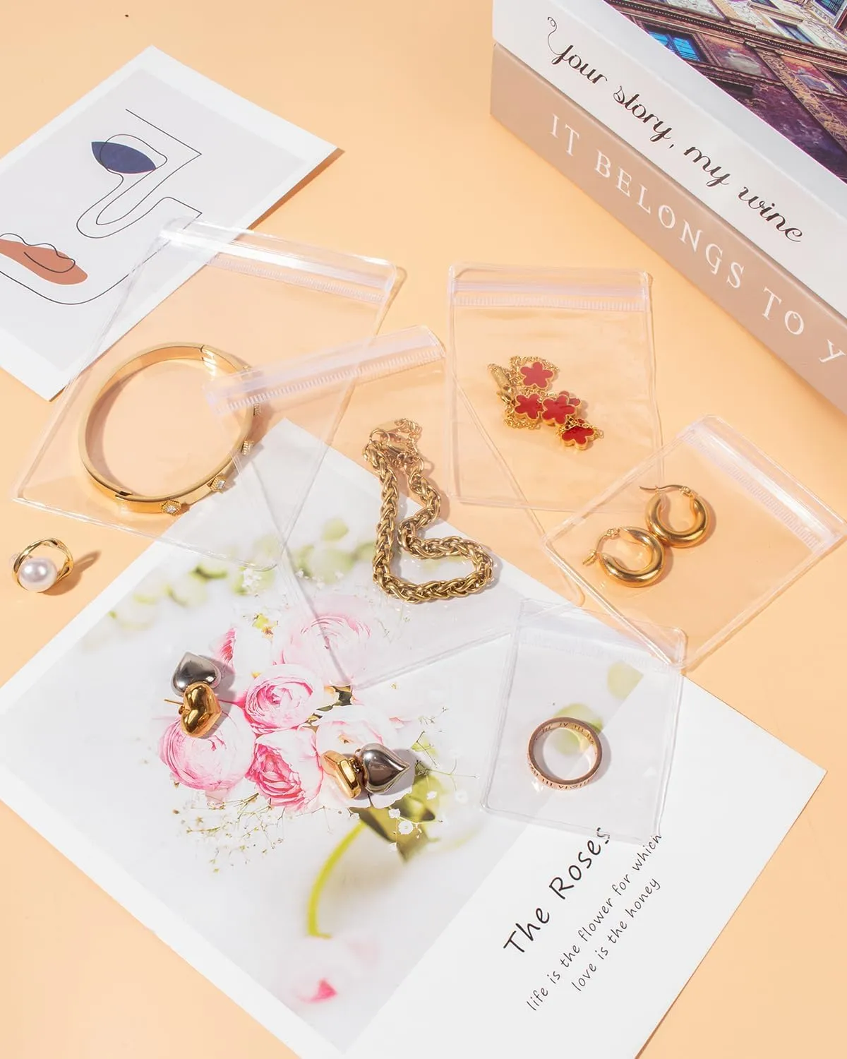 LETGO 210 pcs 5 Sizes Clear PVC Jewelry Bags Plastic Transparent Jewelry Rings Earrings Packing Storage Pouch Anti Tarnish Zip Lock Bags for Holding Jewelries (Clear, 5 Szies Mixed)