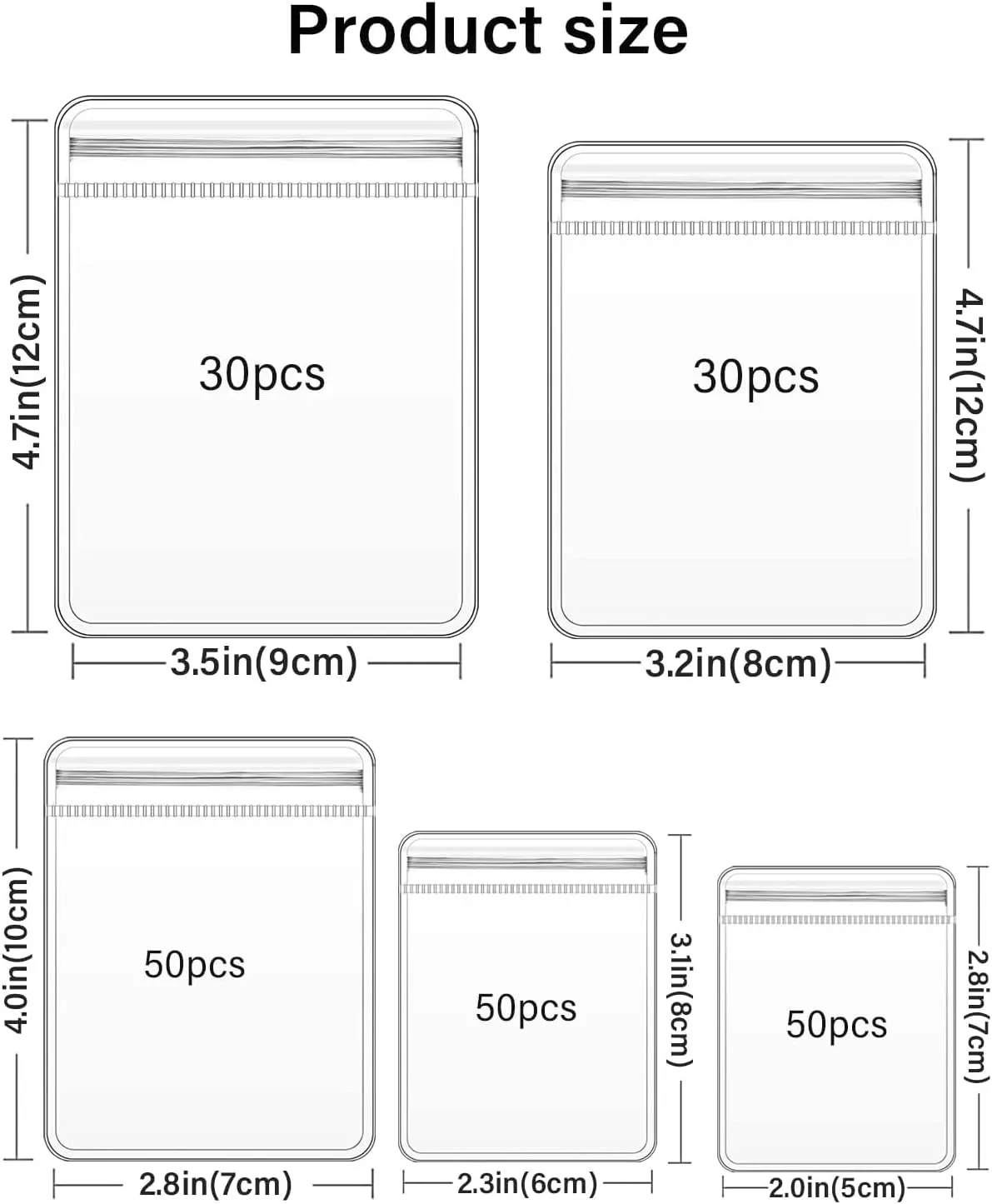 LETGO 210 pcs 5 Sizes Clear PVC Jewelry Bags Plastic Transparent Jewelry Rings Earrings Packing Storage Pouch Anti Tarnish Zip Lock Bags for Holding Jewelries (Clear, 5 Szies Mixed)