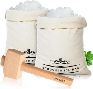 Lewis Ice Bag and Mallet for Crushed Ice, Canvas Bag & Wooden Mallet Bar Tools Bartender Kit, Ice Crushers for Home Use